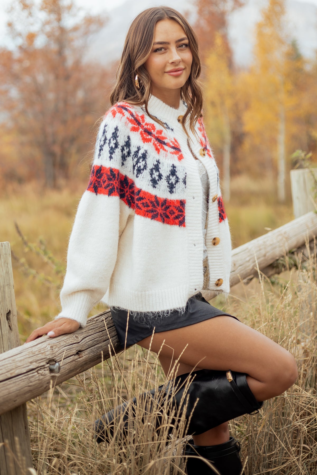 Cream Fair Isle Button Down Long Sleeve Cardigan