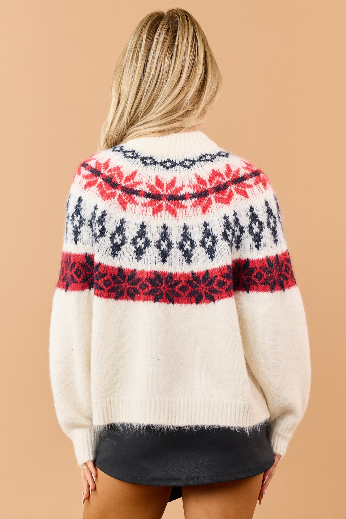 Cream Fair Isle Button Down Long Sleeve Cardigan