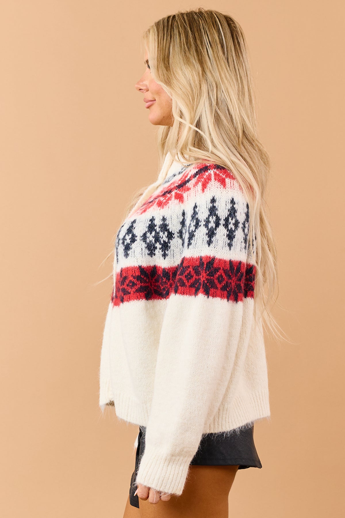 Cream Fair Isle Button Down Long Sleeve Cardigan