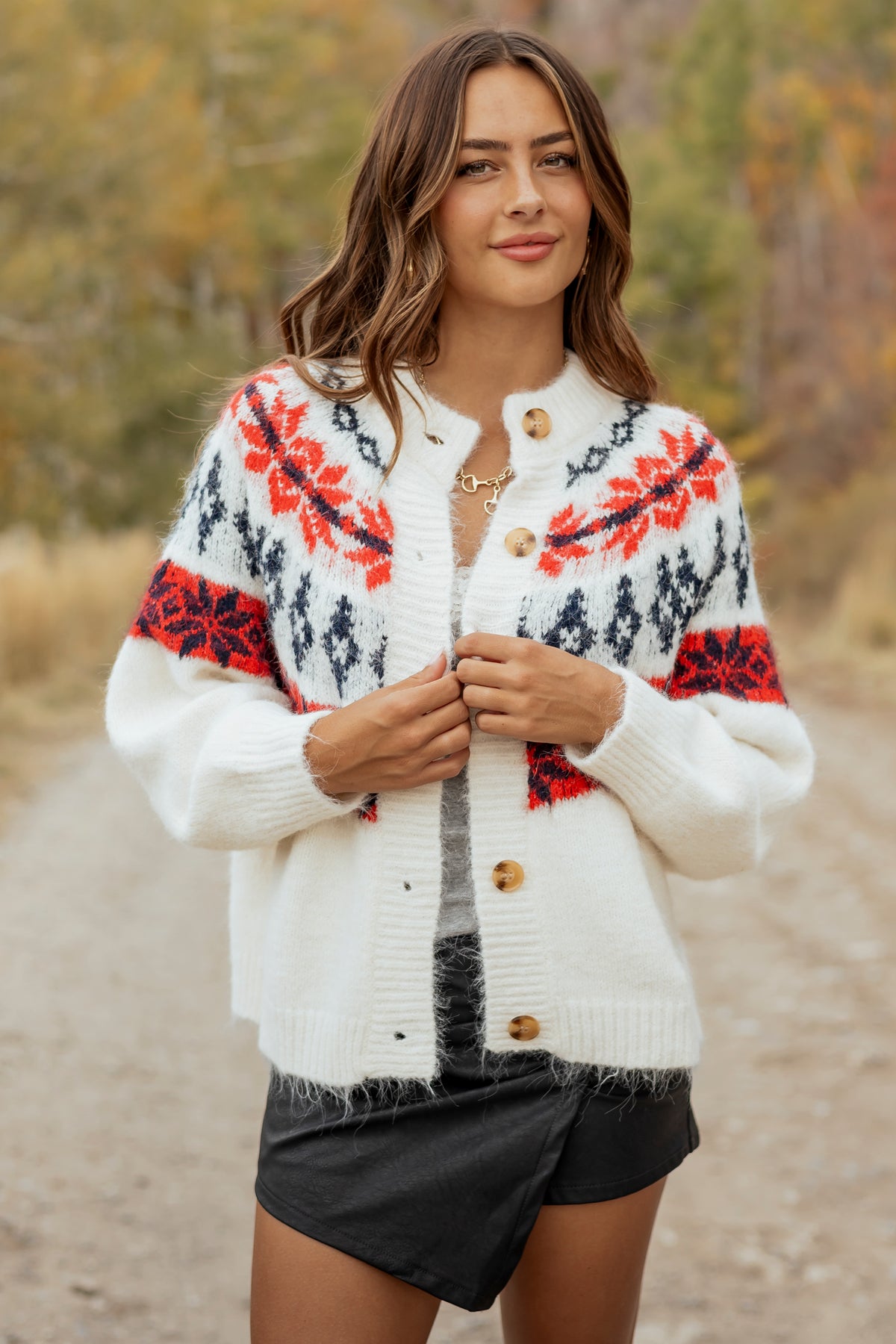 Cream Fair Isle Button Down Long Sleeve Cardigan