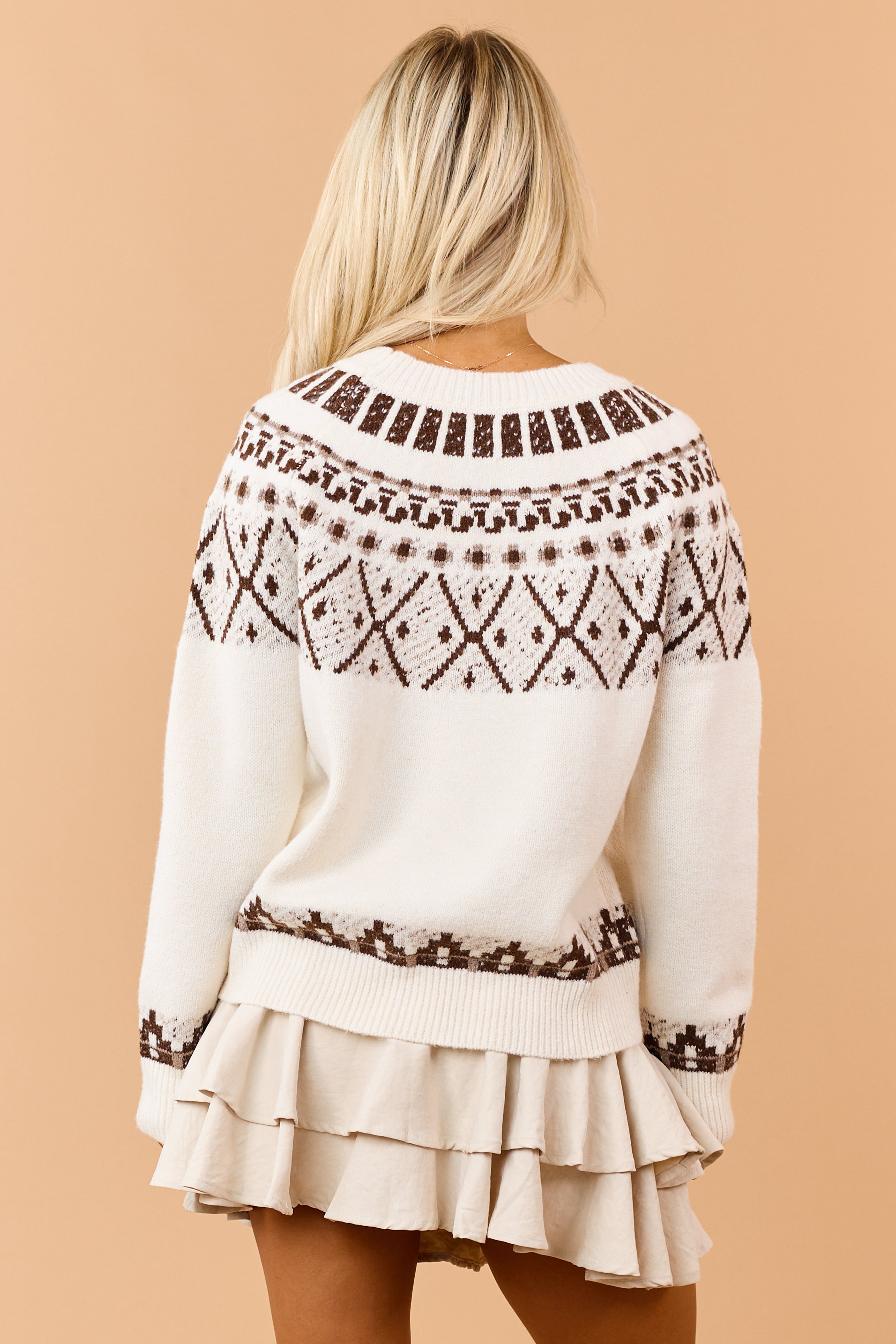 Cream Fair Isle Long Sleeve Crew Neck Sweater