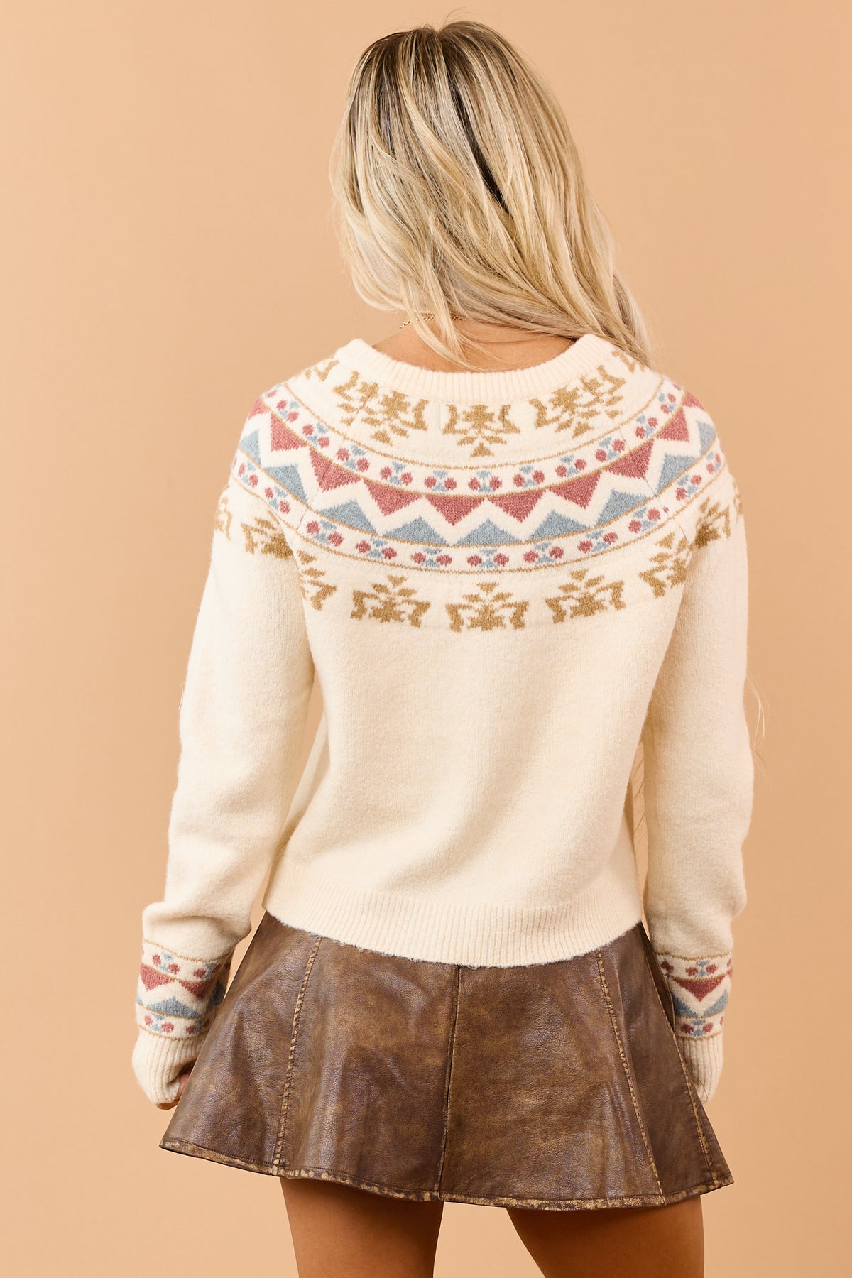 Cream Fair Isle Raglan Sleeve Button Down Cardigan