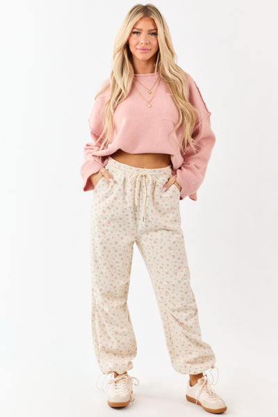 Cream-Floral-Drawstring-Waist-