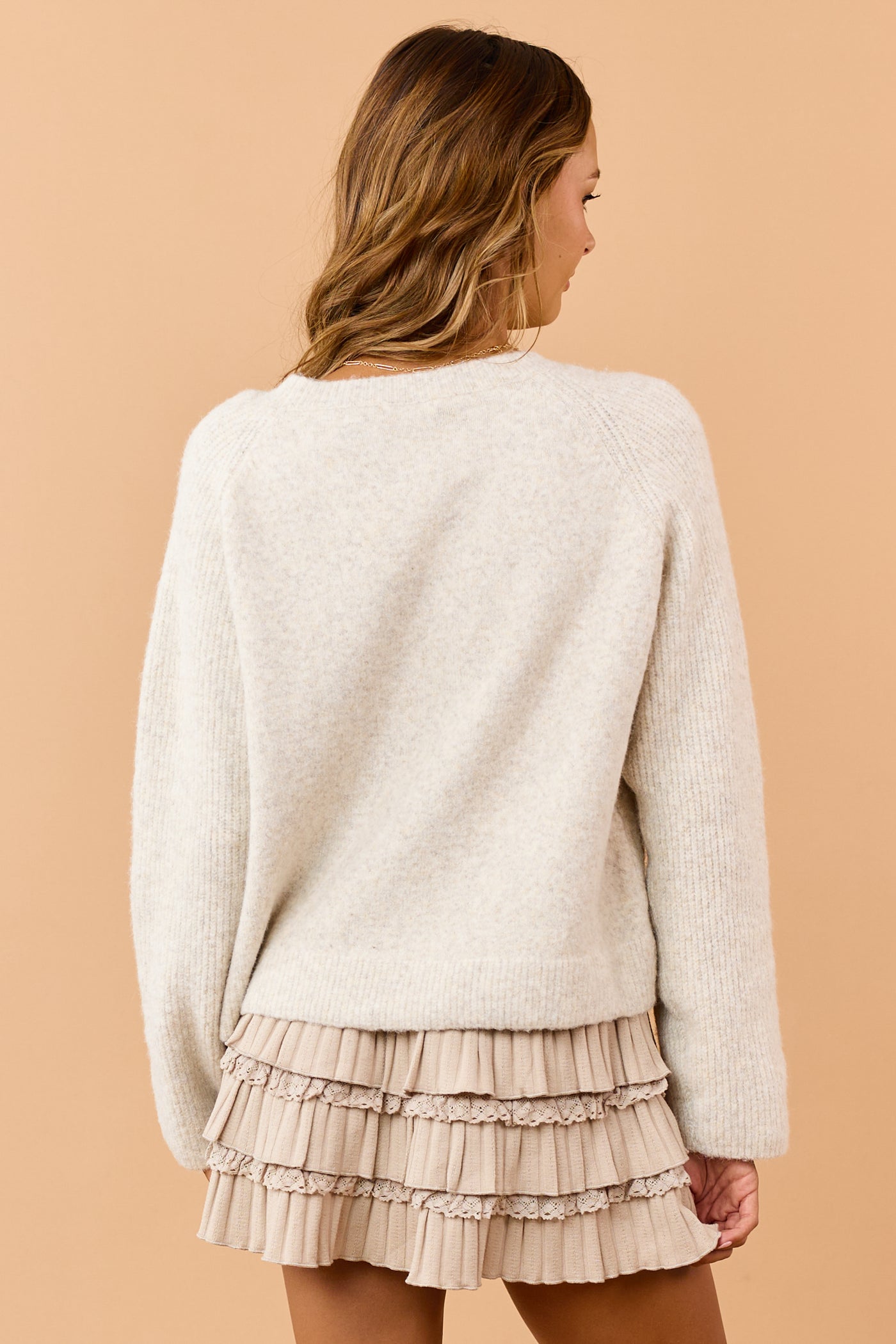 Cream Floral Embroidered Wool Blend Sweater