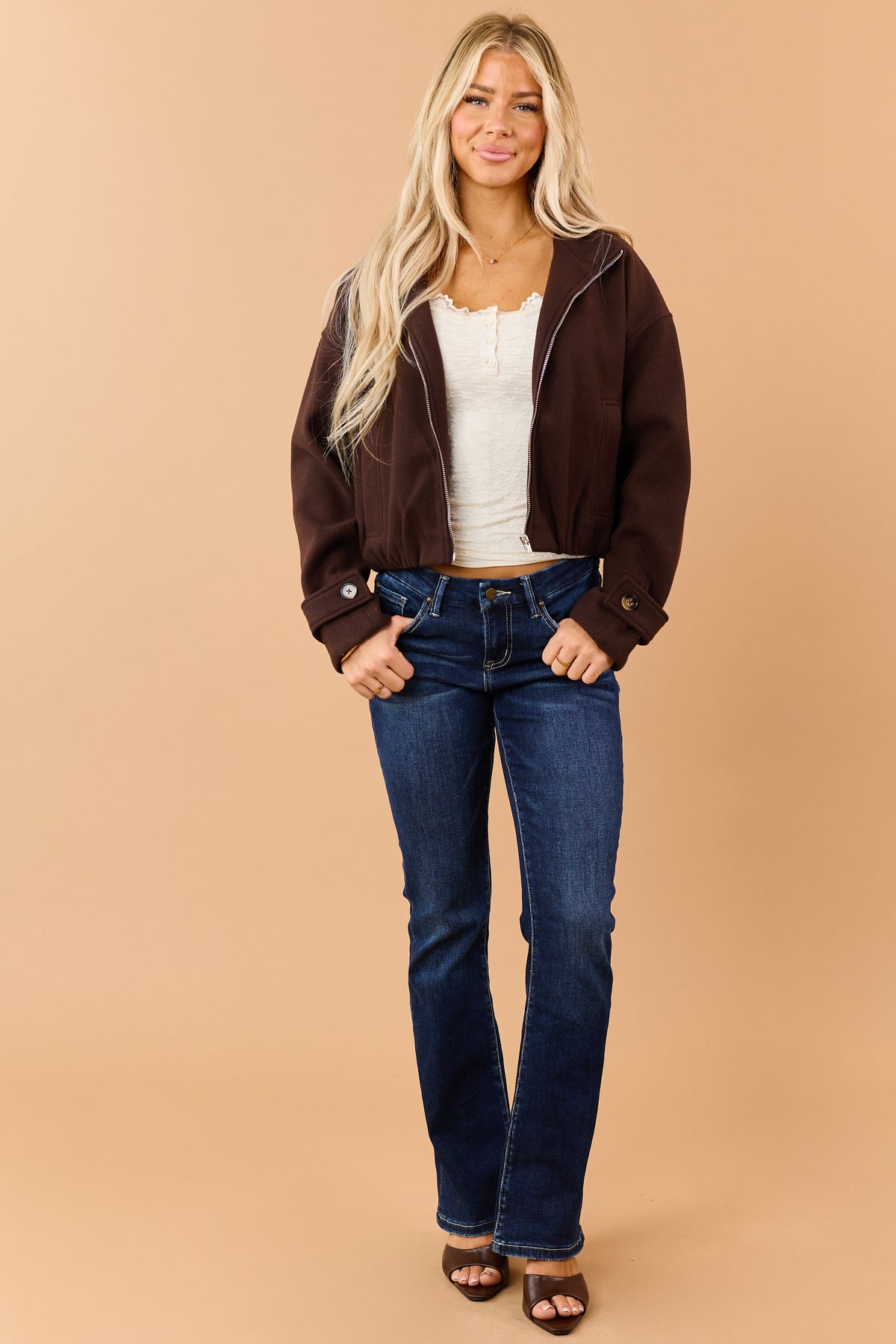 Cream Floral Lace Henley Long Sleeve Top