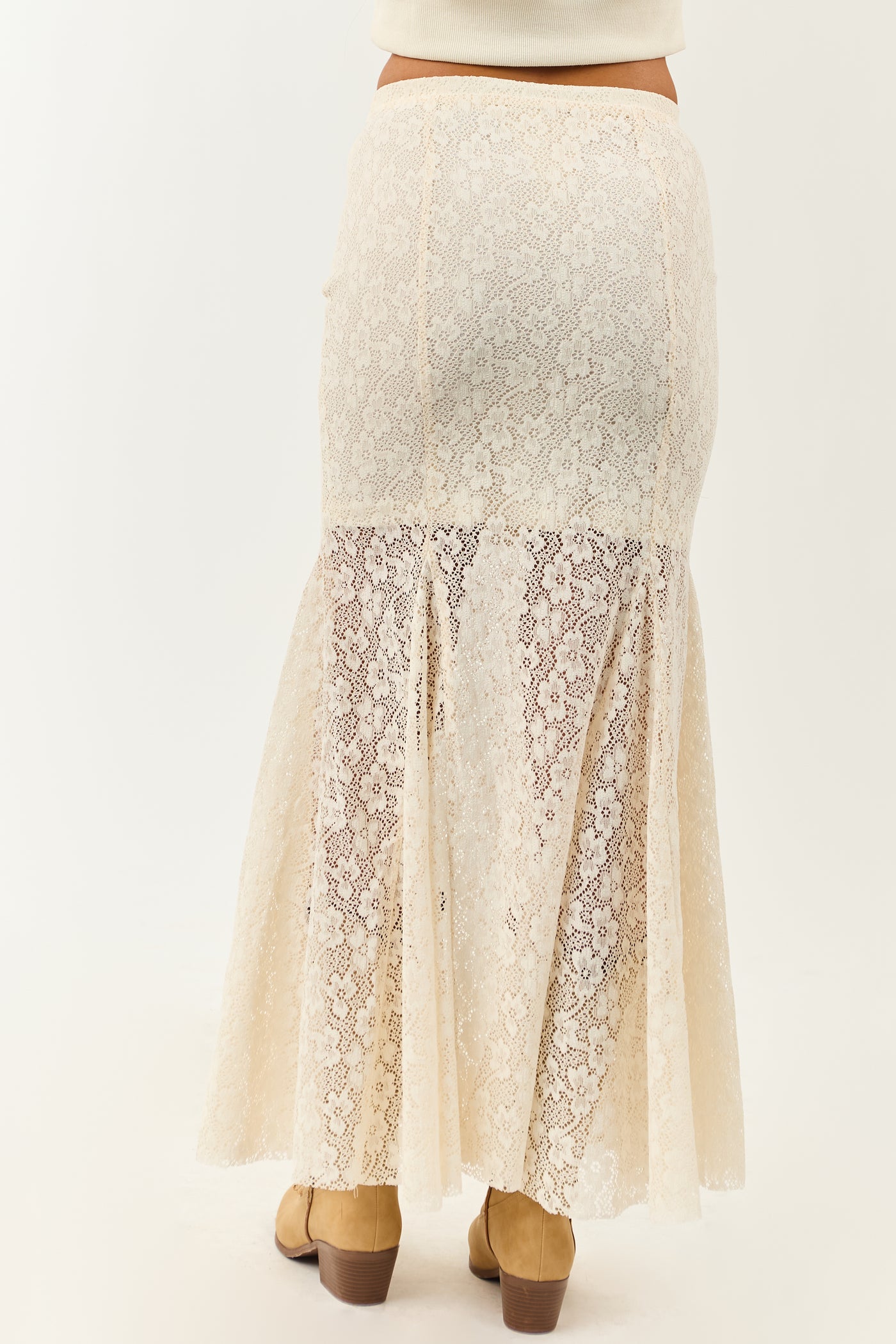 Cream Floral Lace Mermaid Hem Maxi Skirt