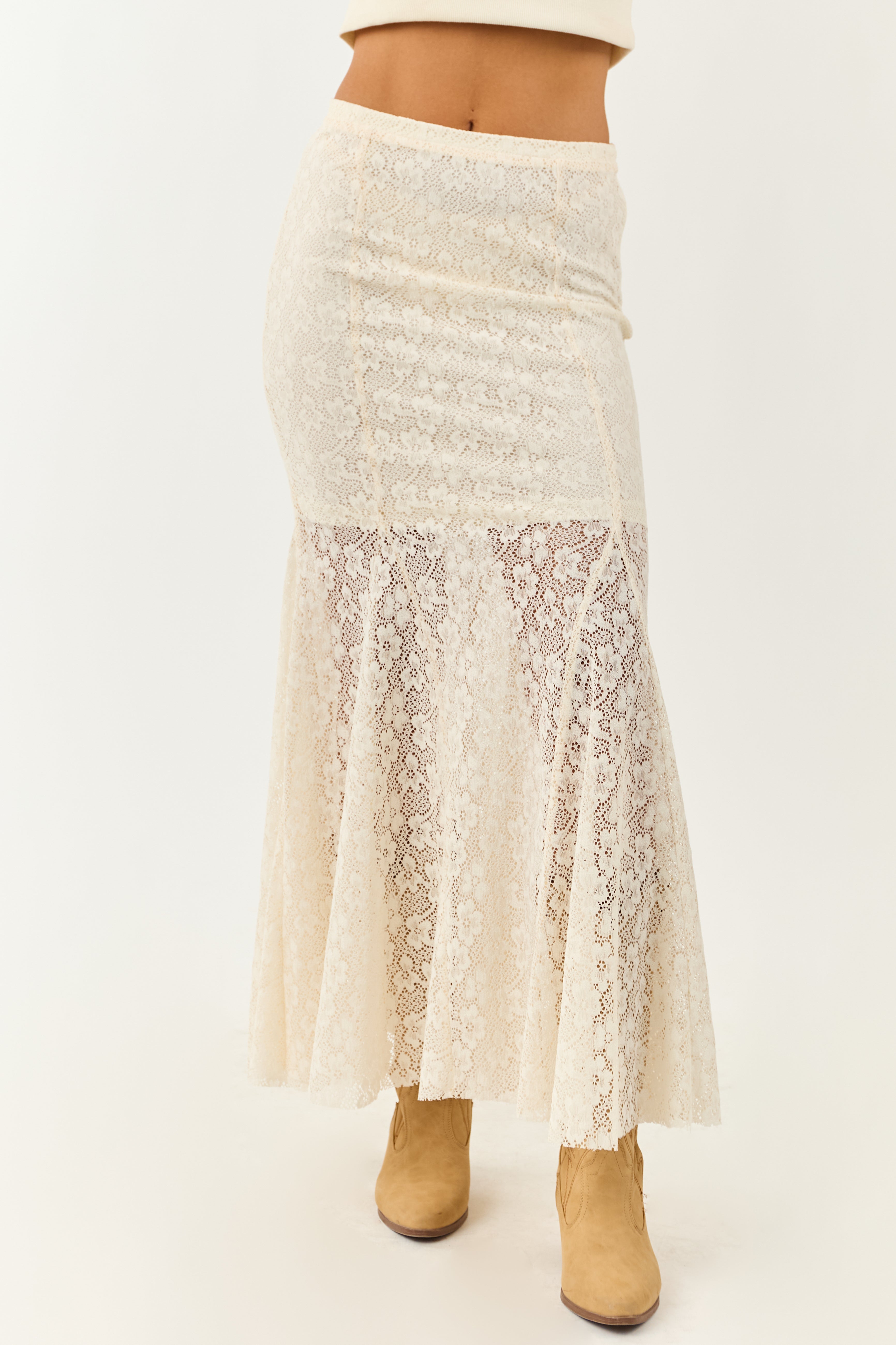 Cream Floral Lace Mermaid Hem Maxi Skirt