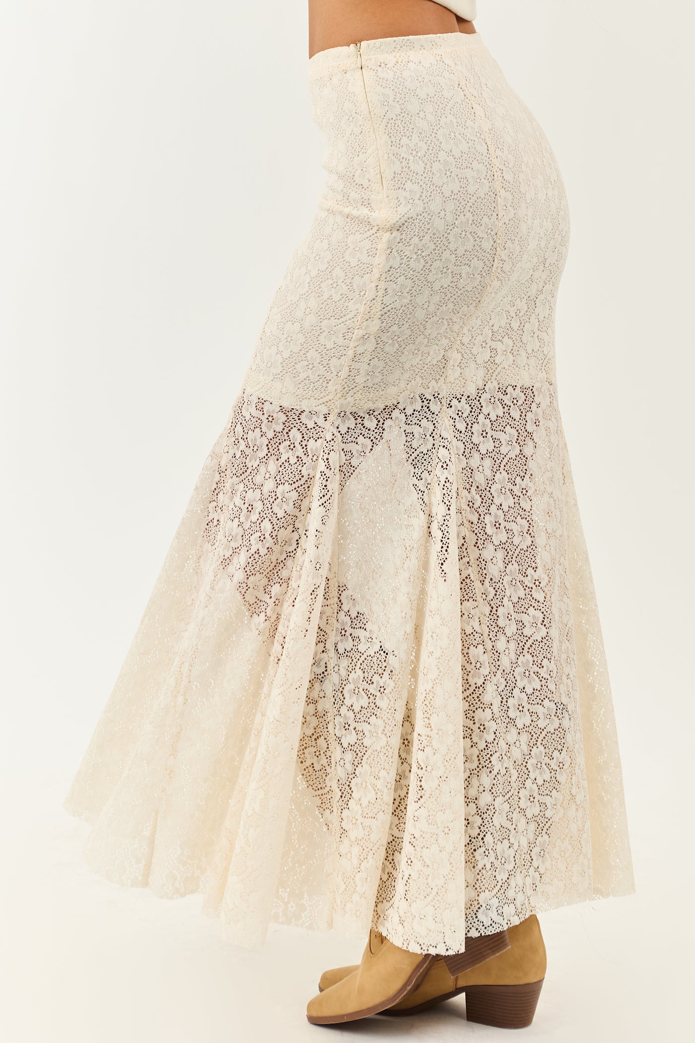Cream Floral Lace Mermaid Hem Maxi Skirt