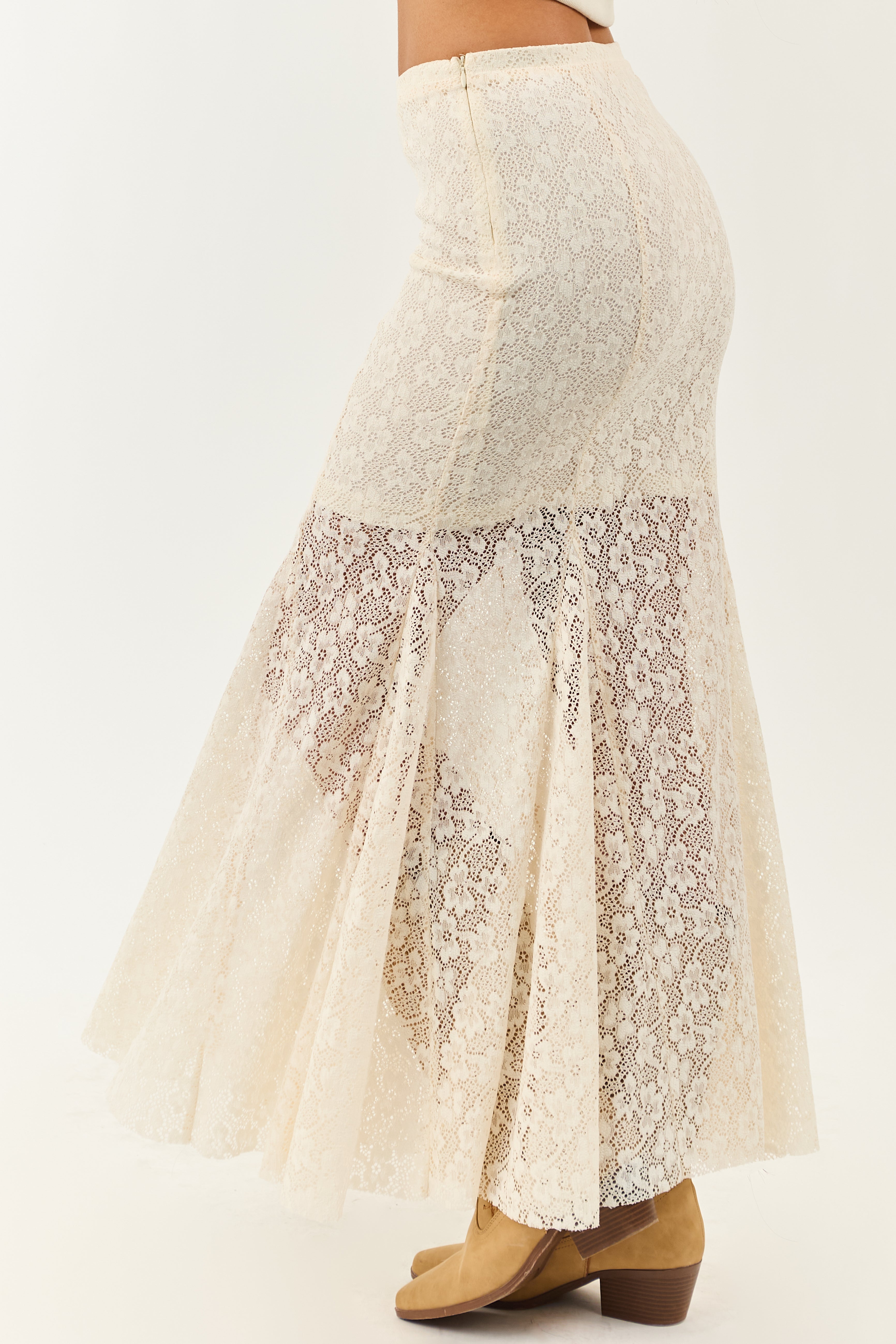 Cream Floral Lace Mermaid Hem Maxi Skirt