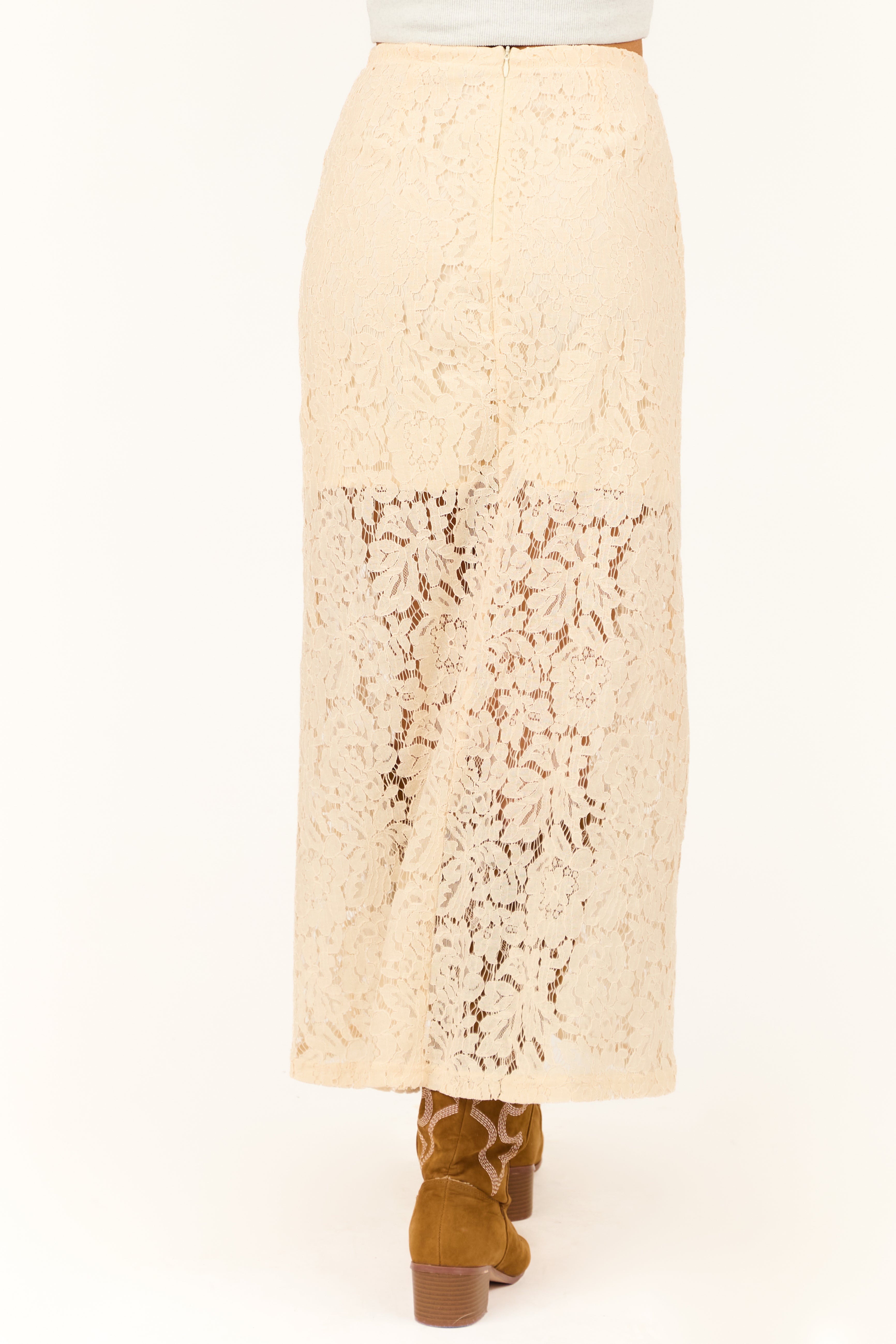 Cream Floral Lace Pencil Maxi Skirt | Lime Lush Boutique