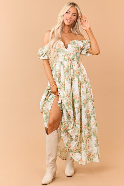 Baby Pink Chiffon Floral Print Tiered Maxi Dress