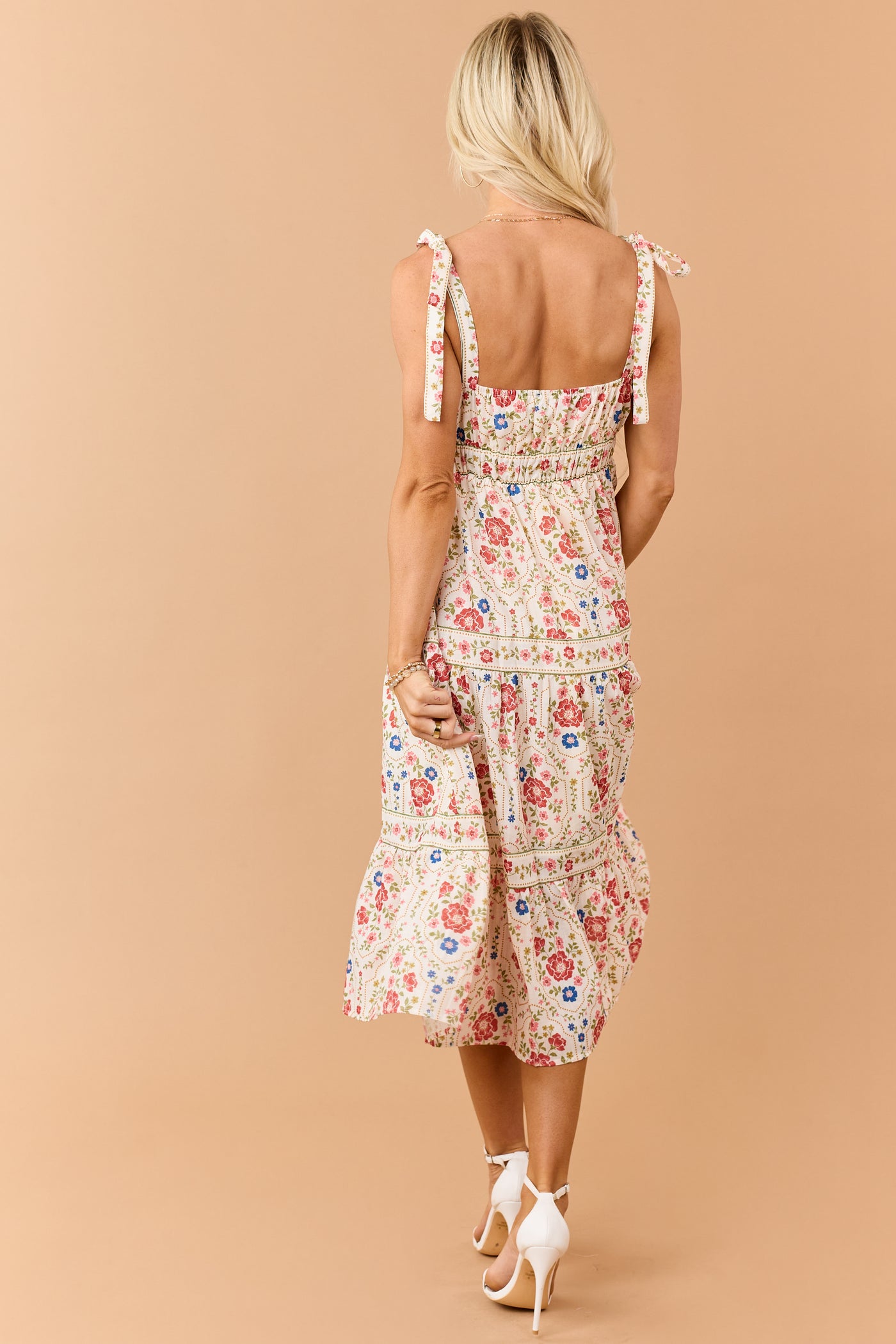 tie strap floral midi dress Celine Floral Tie Strap Bustier Maxi Dress