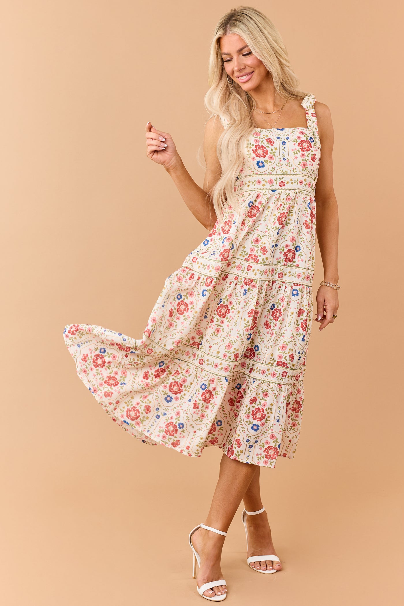 cream tiered midi dress The Abby Button Front Tiered Midi Dress in Cream 3XL