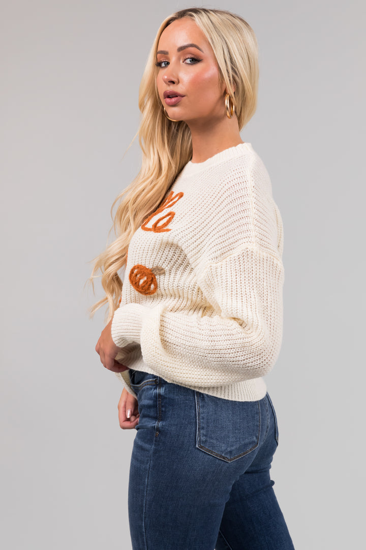 Cream 'Gobble Til You Wobble' Yarn Knit Sweater