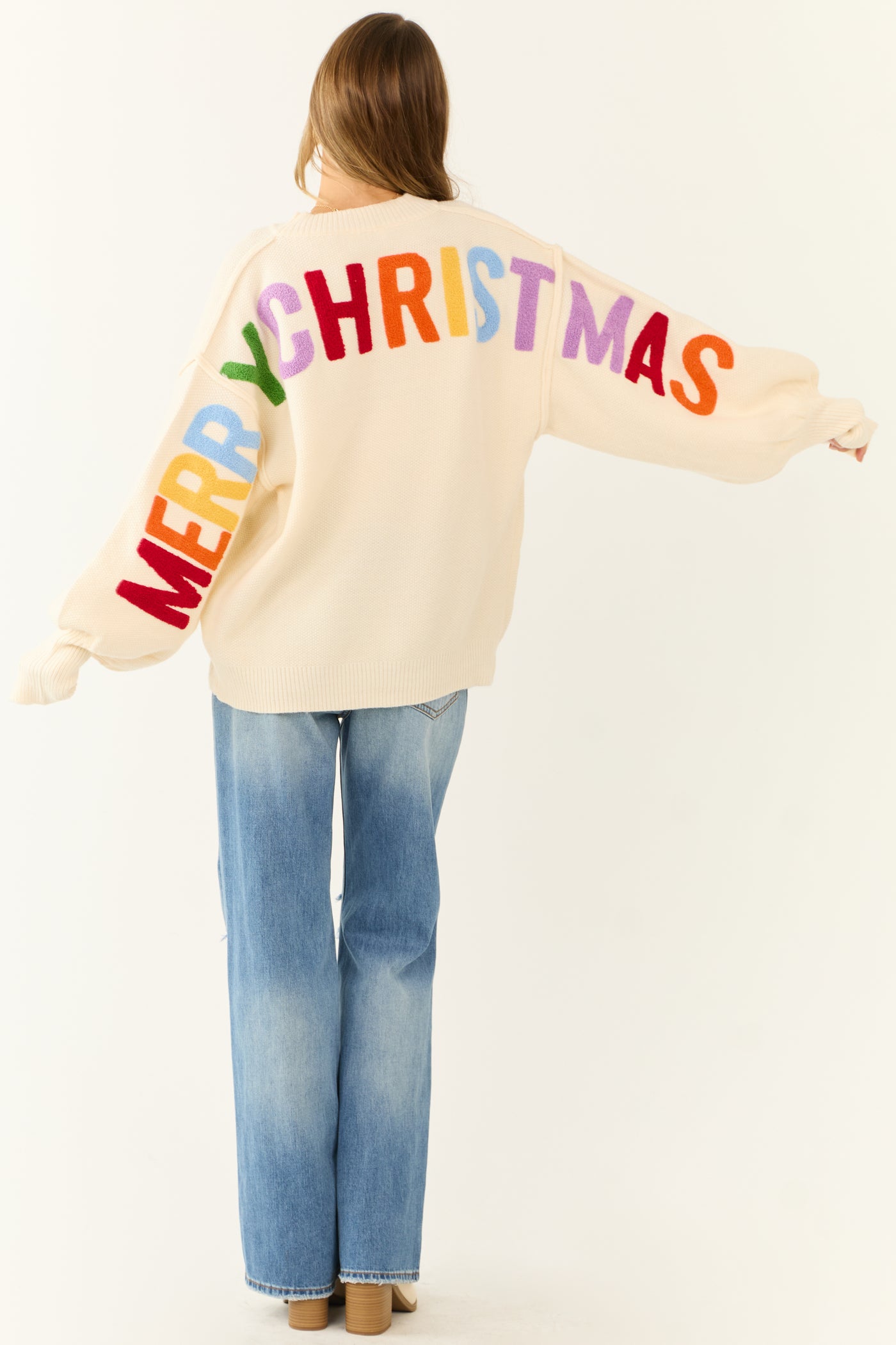 Mello Cream 'HO HO HO' Textured Christmas Sweater