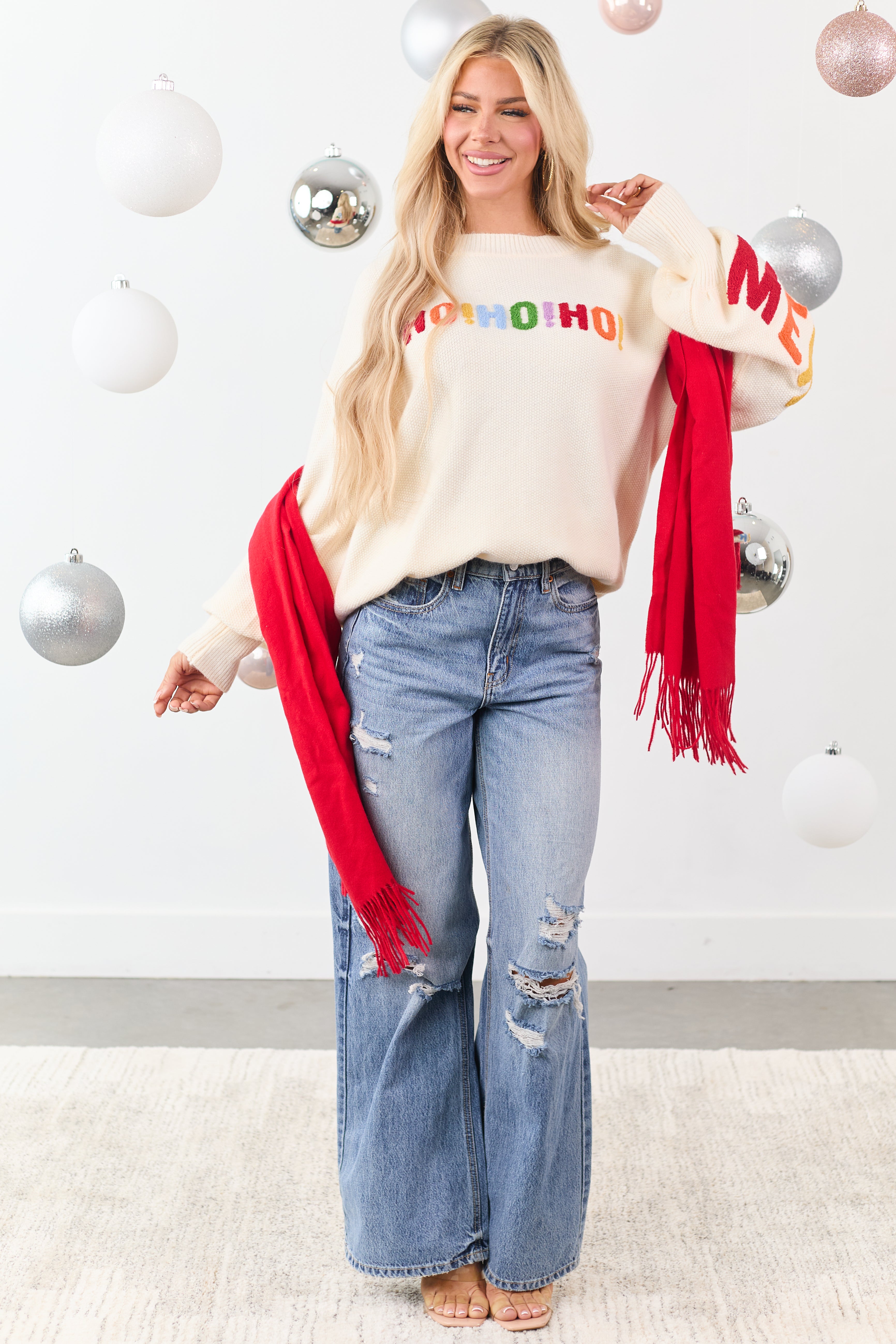 PRE-ORDER Mello Cream 'HO HO HO' Textured Christmas Sweater SHIP ETA 11/3