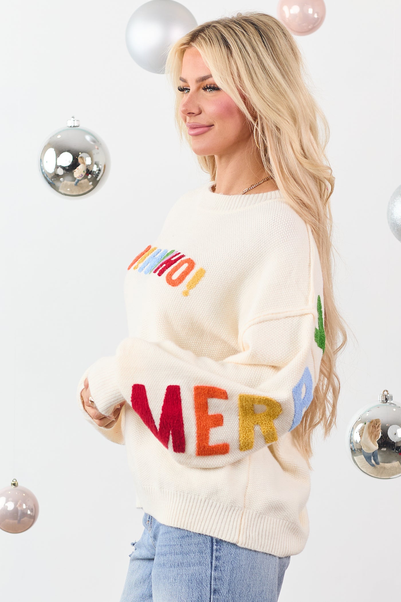 PRE-ORDER Mello Cream 'HO HO HO' Textured Christmas Sweater SHIP ETA 11/3