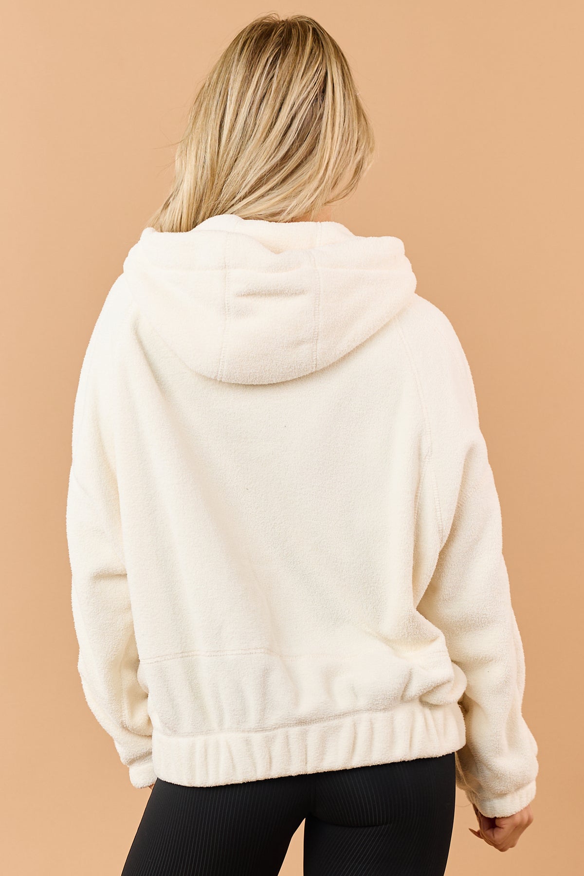 Cream Half Zip Hooded Soft Fleece Pullover Jacket