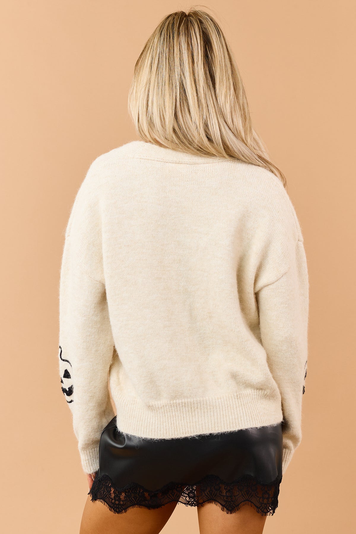Cream Halloween Embroidered Button Down Cardigan