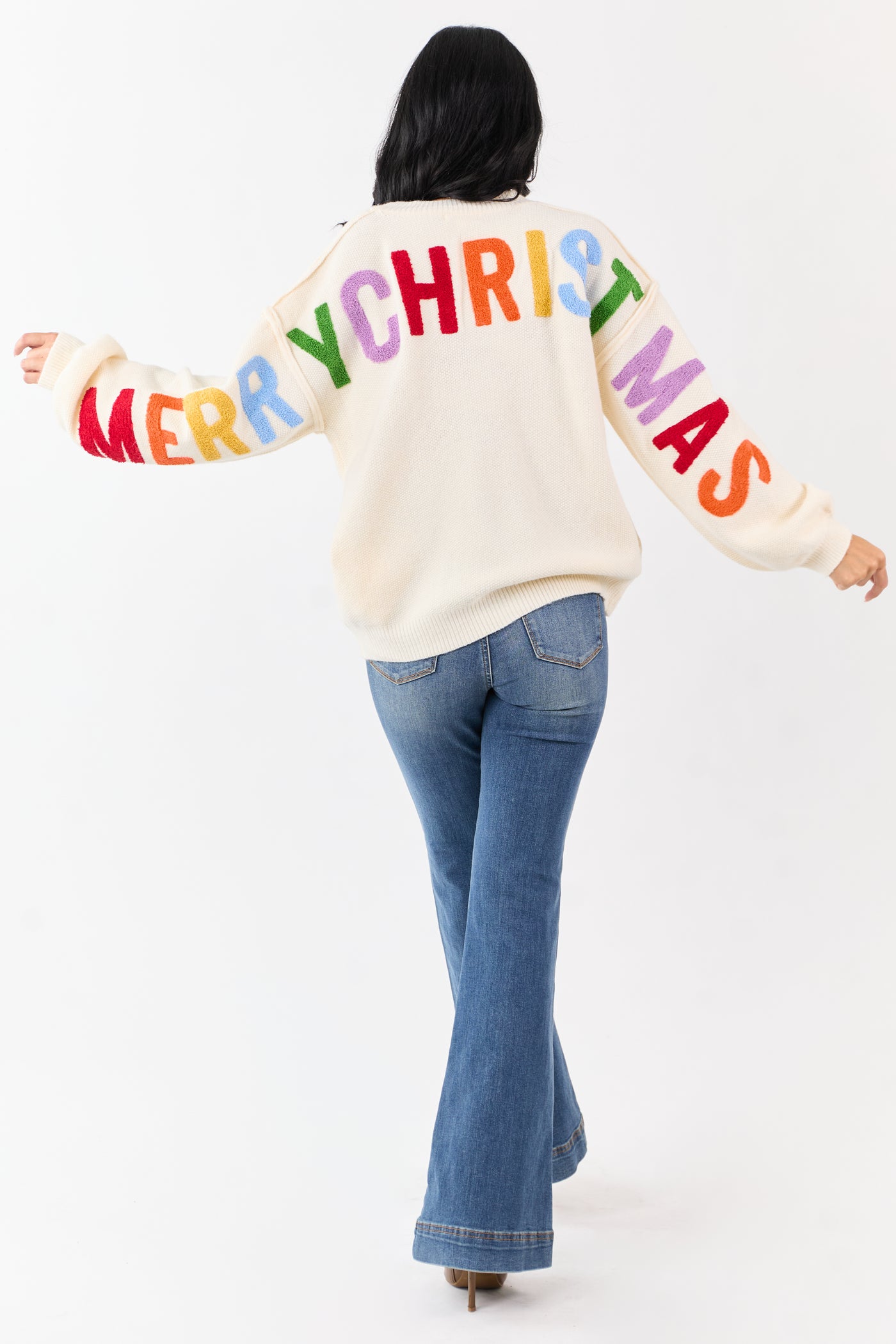 Cream 'Ho Ho Ho' Lettering Sweater Cardigan