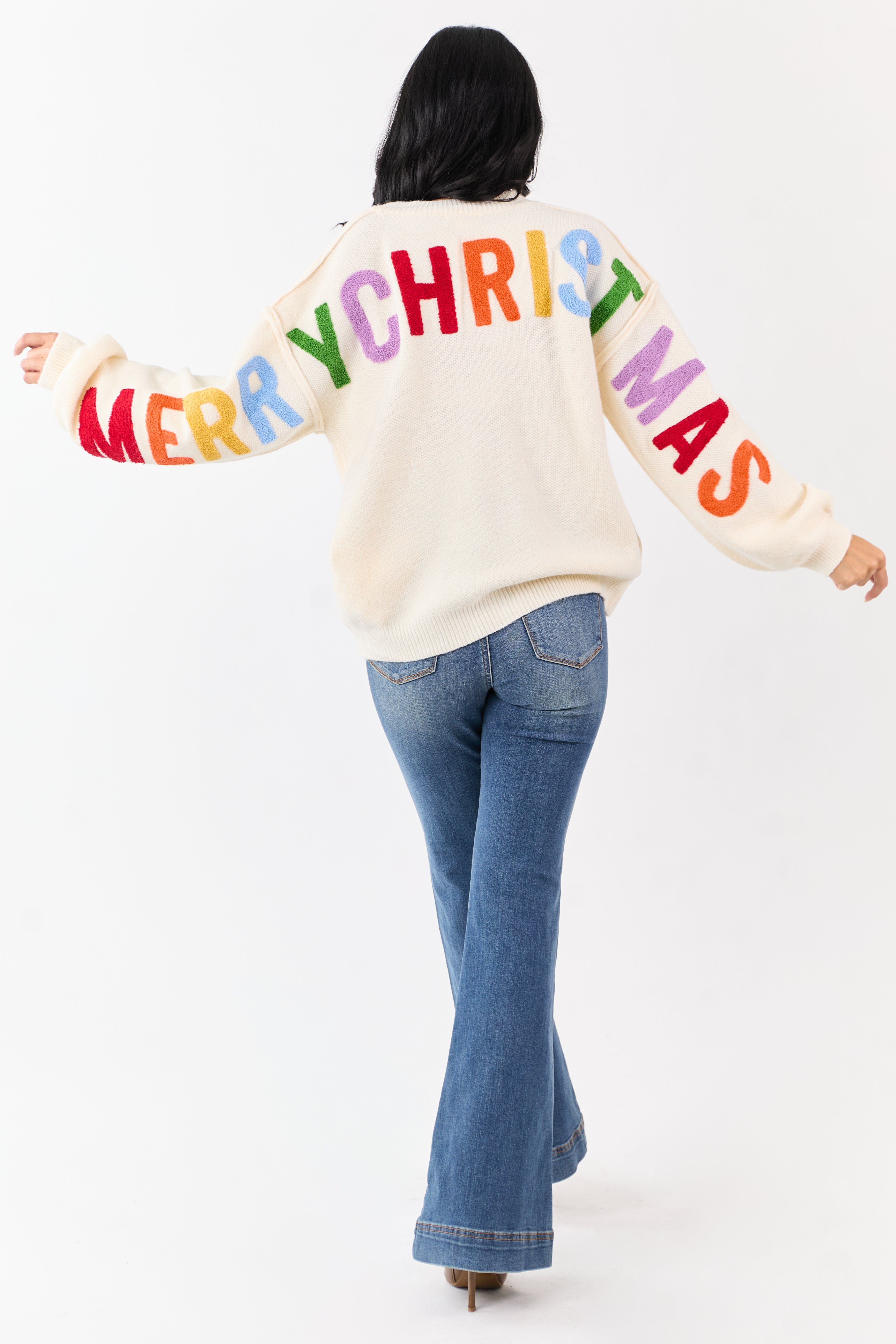 Cream 'Ho Ho Ho' Lettering Sweater Cardigan