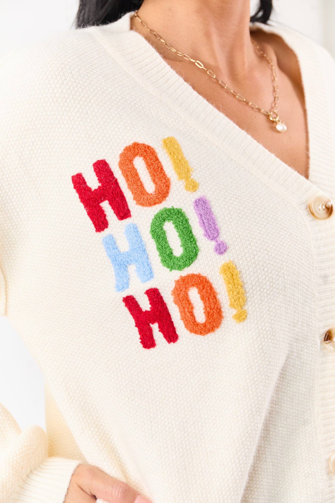 Cream 'Ho Ho Ho' Lettering Sweater Cardigan