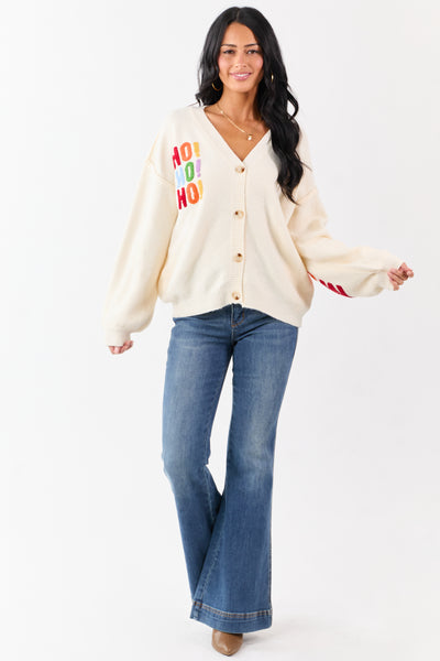 Cream 'Ho Ho Ho' Lettering Sweater Cardigan