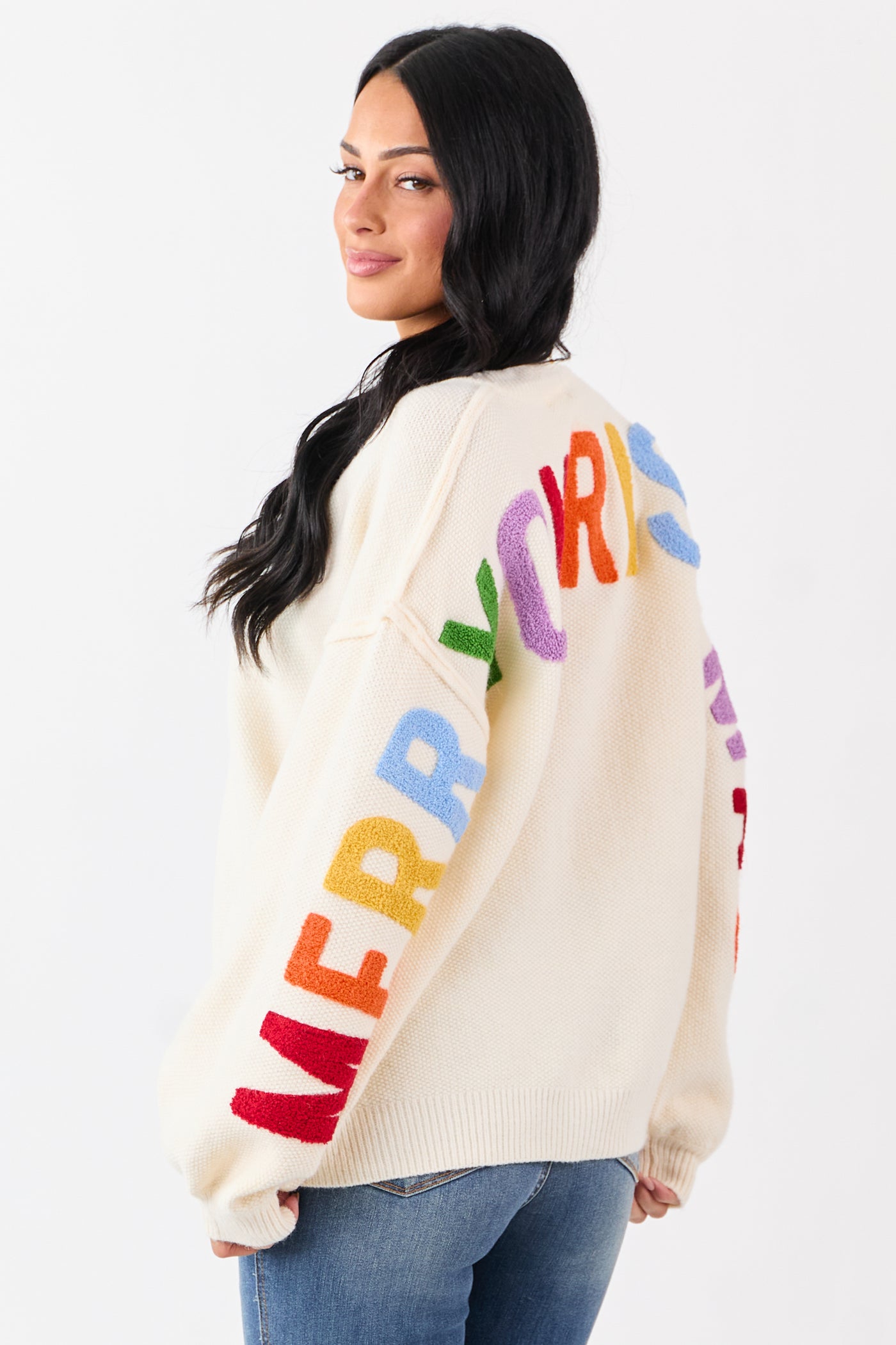 Cream 'Ho Ho Ho' Lettering Sweater Cardigan