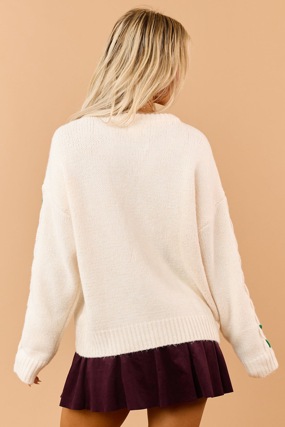 Cream 'Ho Ho Ho' Rudolph Yarn Embroidered Sweater