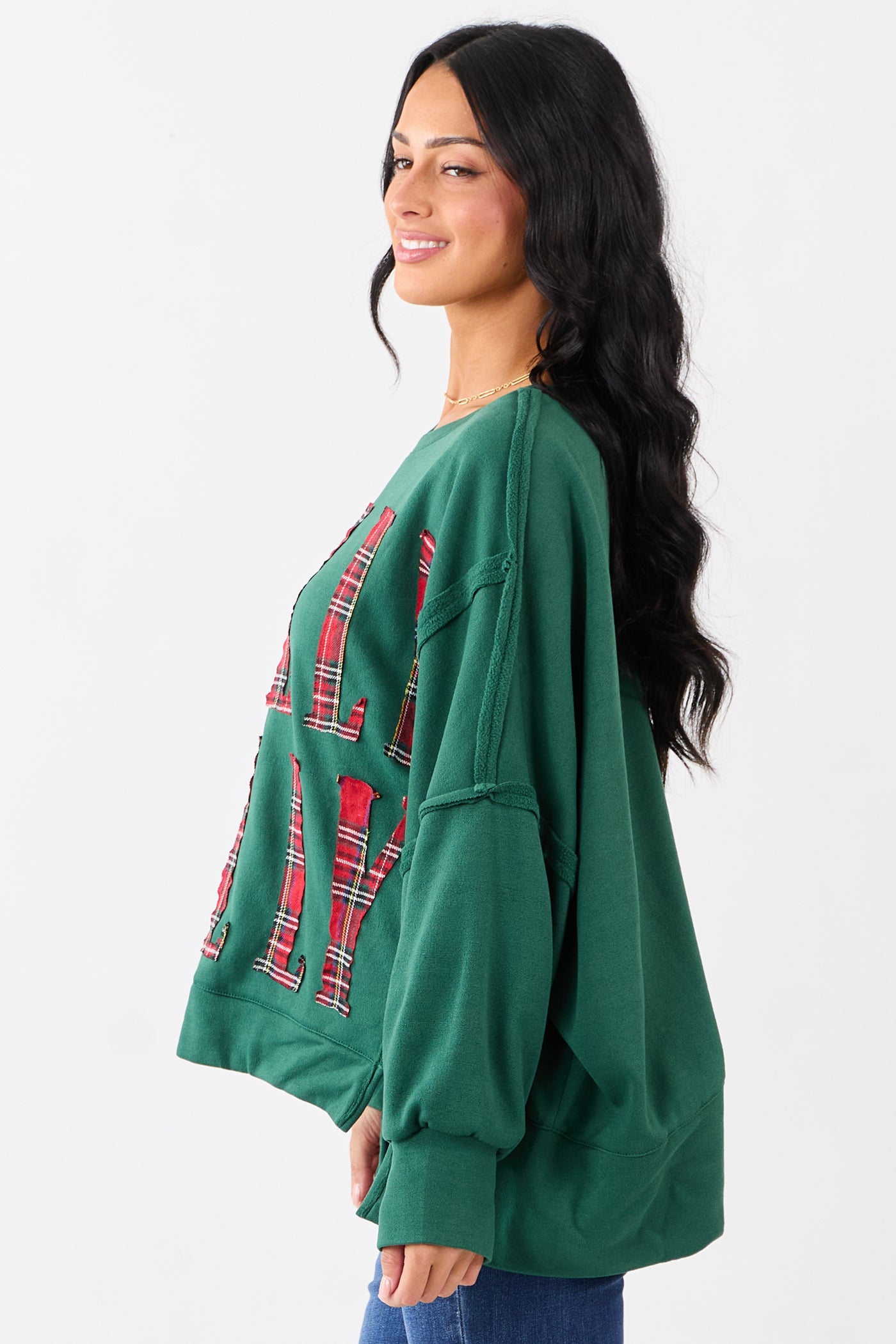 Hunter Green 'Holly Jolly' Plaid Lettering Fleece Top
