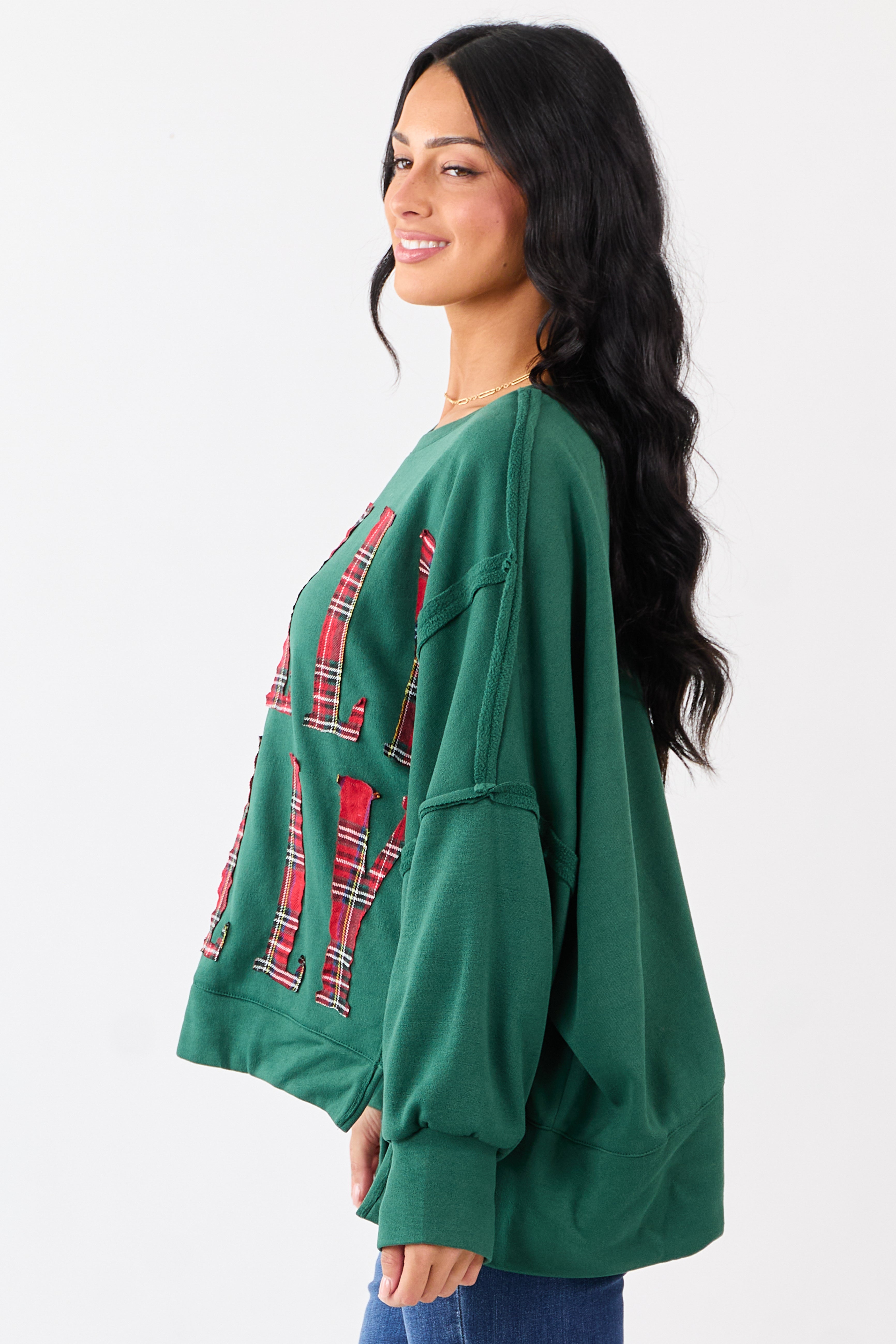 Hunter Green 'Holly Jolly' Plaid Lettering Fleece Top