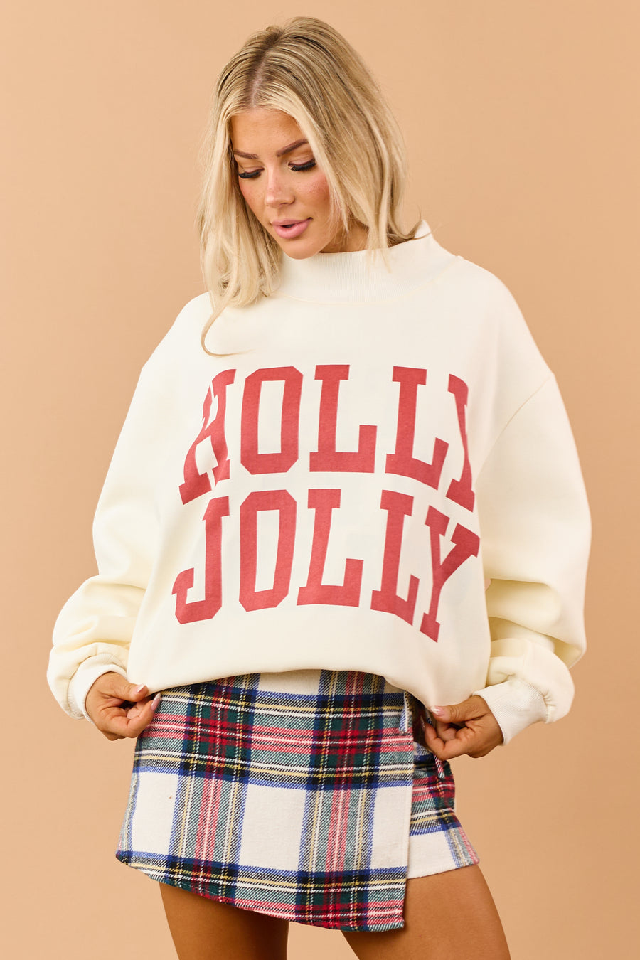 Cream 'Holly Jolly' Reversible Fleece Sweatshirt