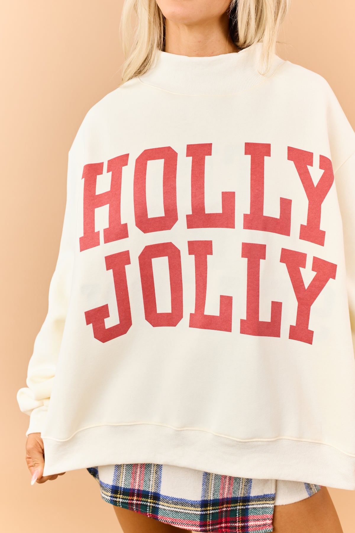 Cream 'Holly Jolly' Reversible Fleece Sweatshirt