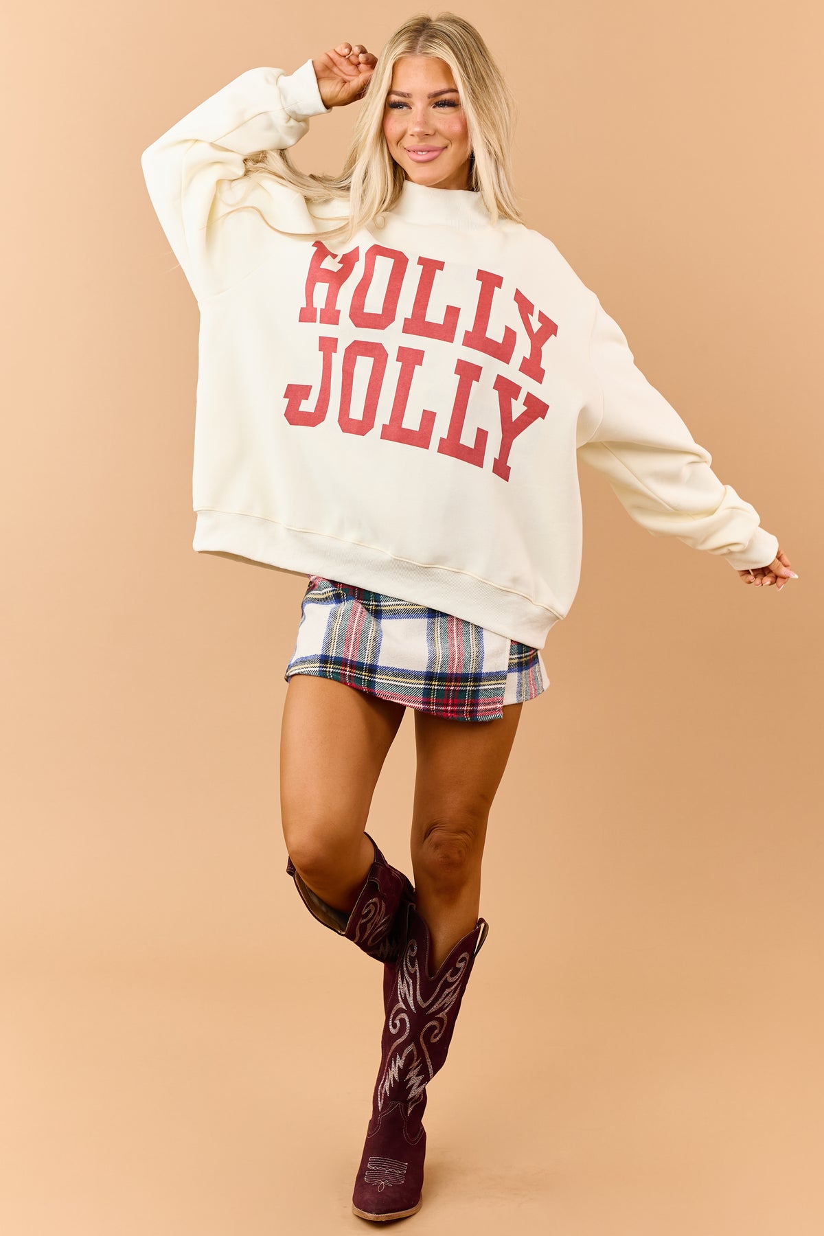 Cream 'Holly Jolly' Reversible Fleece Sweatshirt