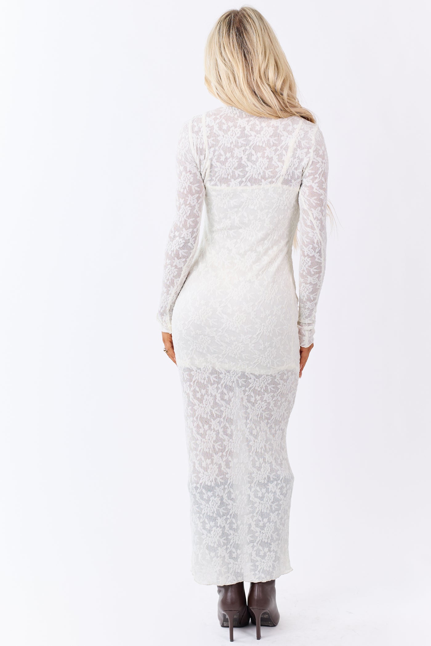 Cream Lace Mock Neck Bodycon Maxi Dress Cream Lace Mock Neck Bodycon Maxi Dress
