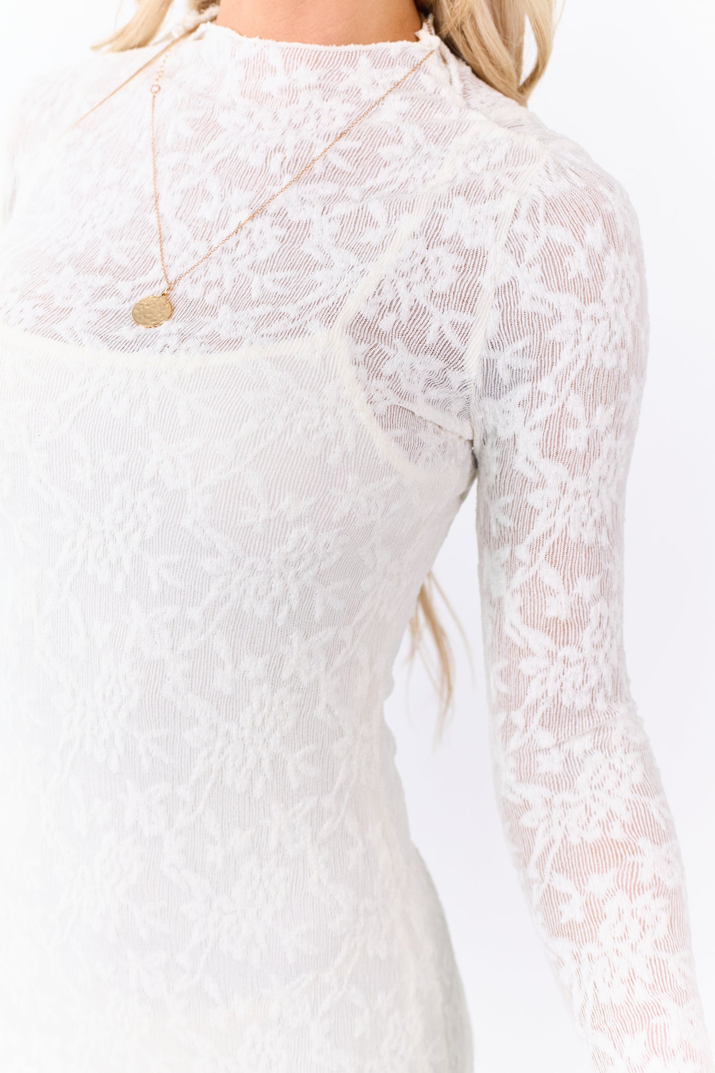 Cream Lace Mock Neck Bodycon Maxi Dress Cream Lace Mock Neck Bodycon Maxi Dress