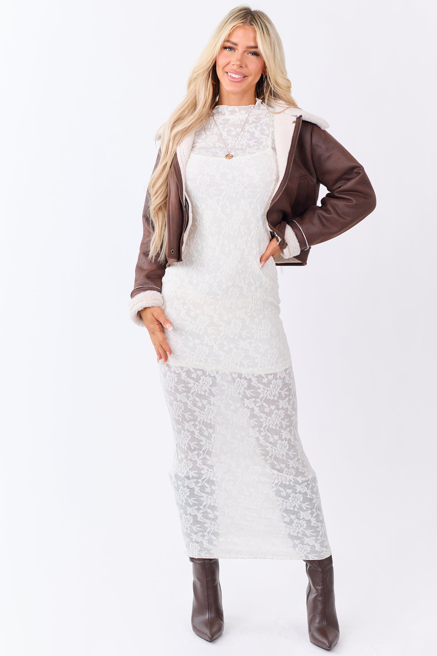 Cream Lace Mock Neck Bodycon Maxi Dress Cream Lace Mock Neck Bodycon Maxi Dress