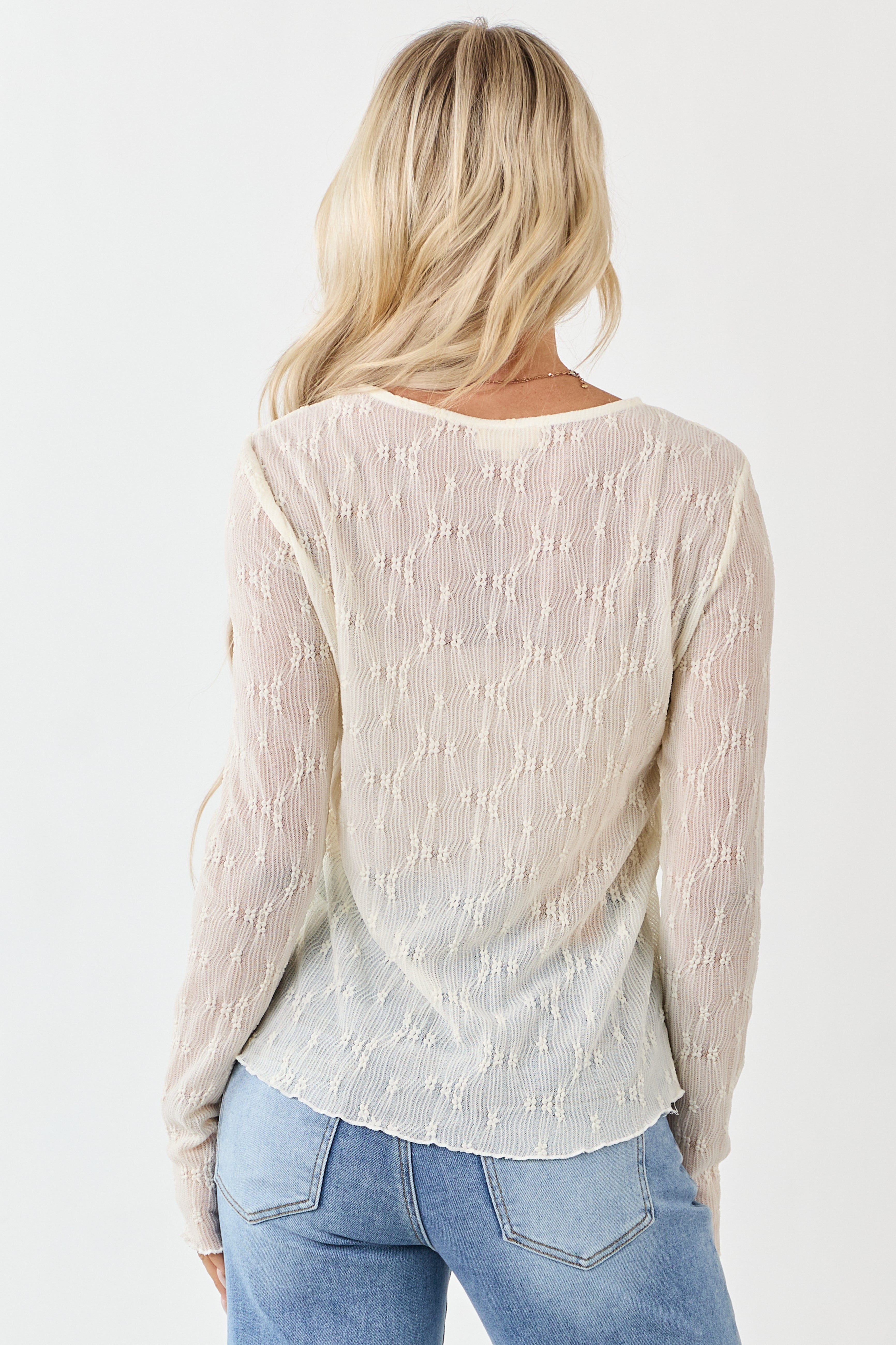 Cream Lace Round Neck Long Sleeve Top