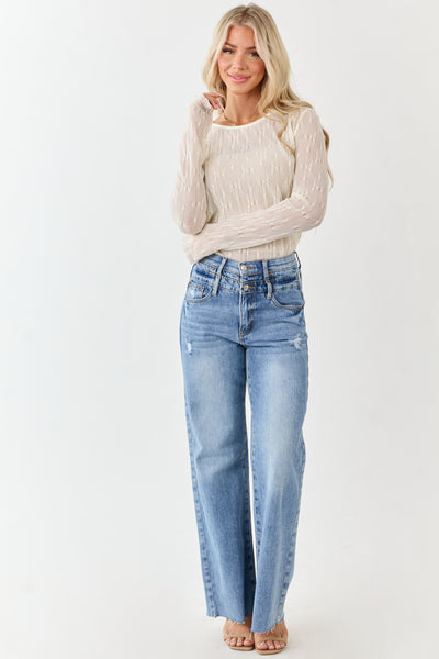 Cream Lace Round Neck Long Sleeve Top