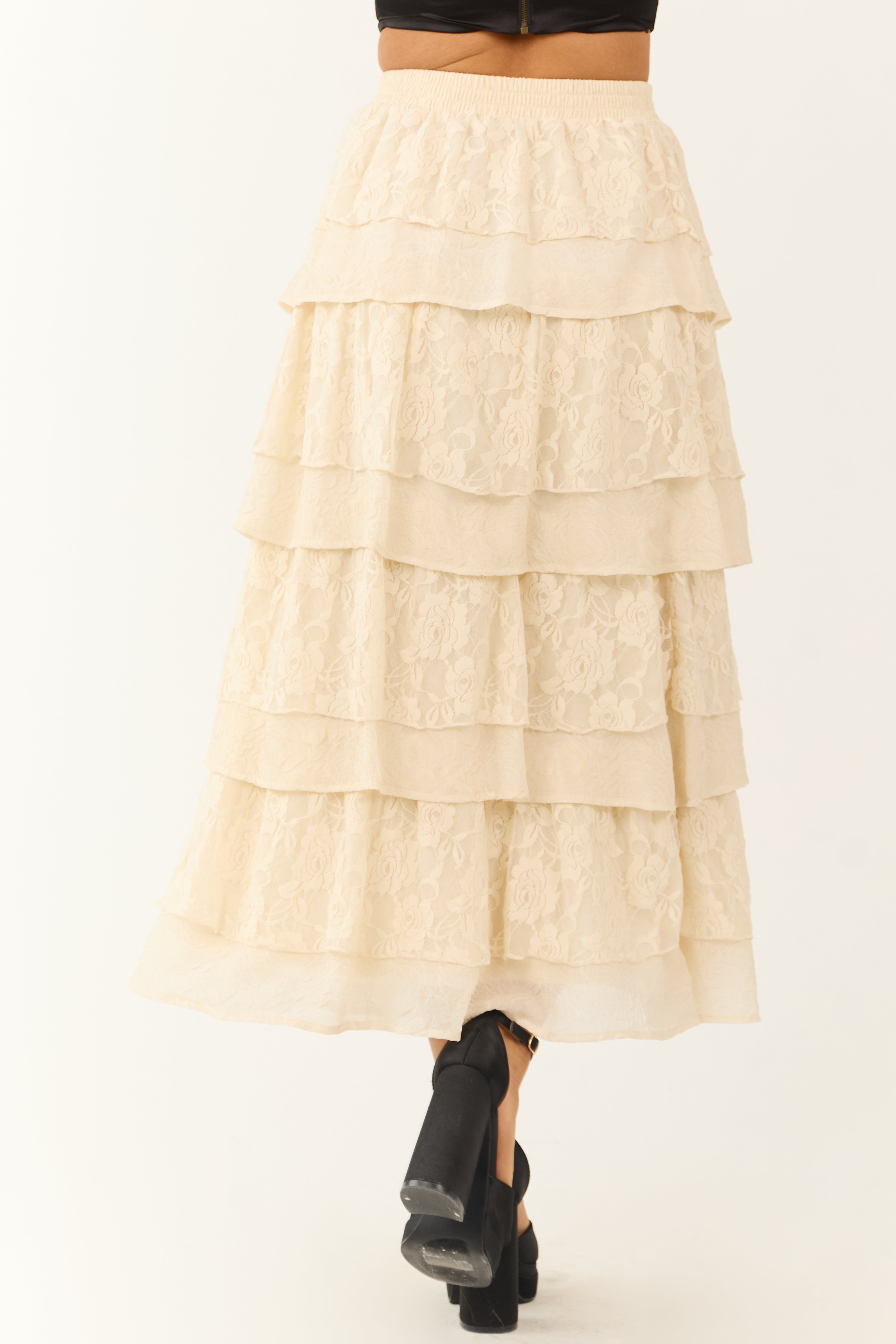 ワンピース Ruffled Layered Wrap Skirt Cream Cream Lace Ruffle Tiered Maxi Skirt | Lime Lush Boutique