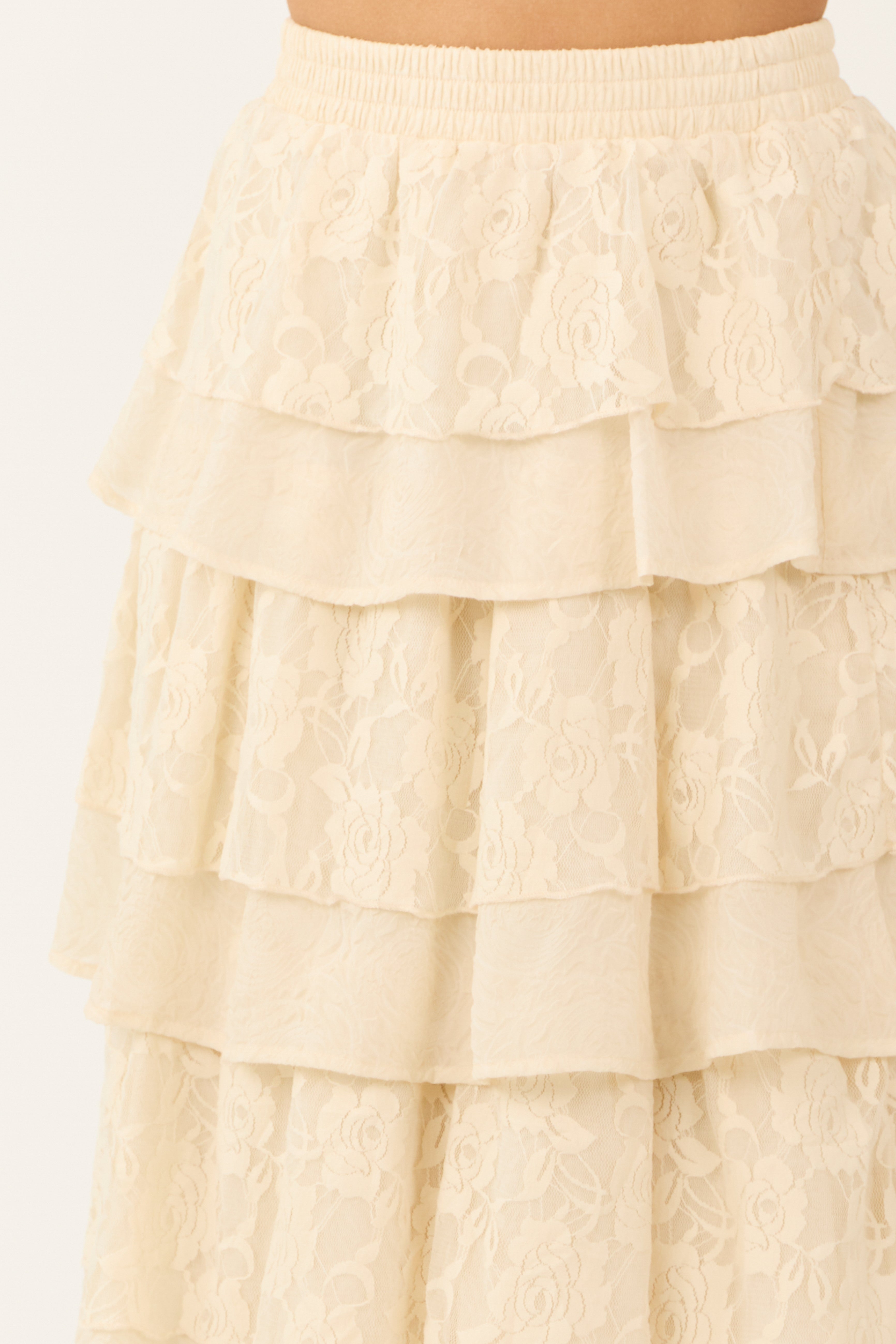 Cream Lace Ruffle Tiered Maxi Skirt | Lime Lush Boutique