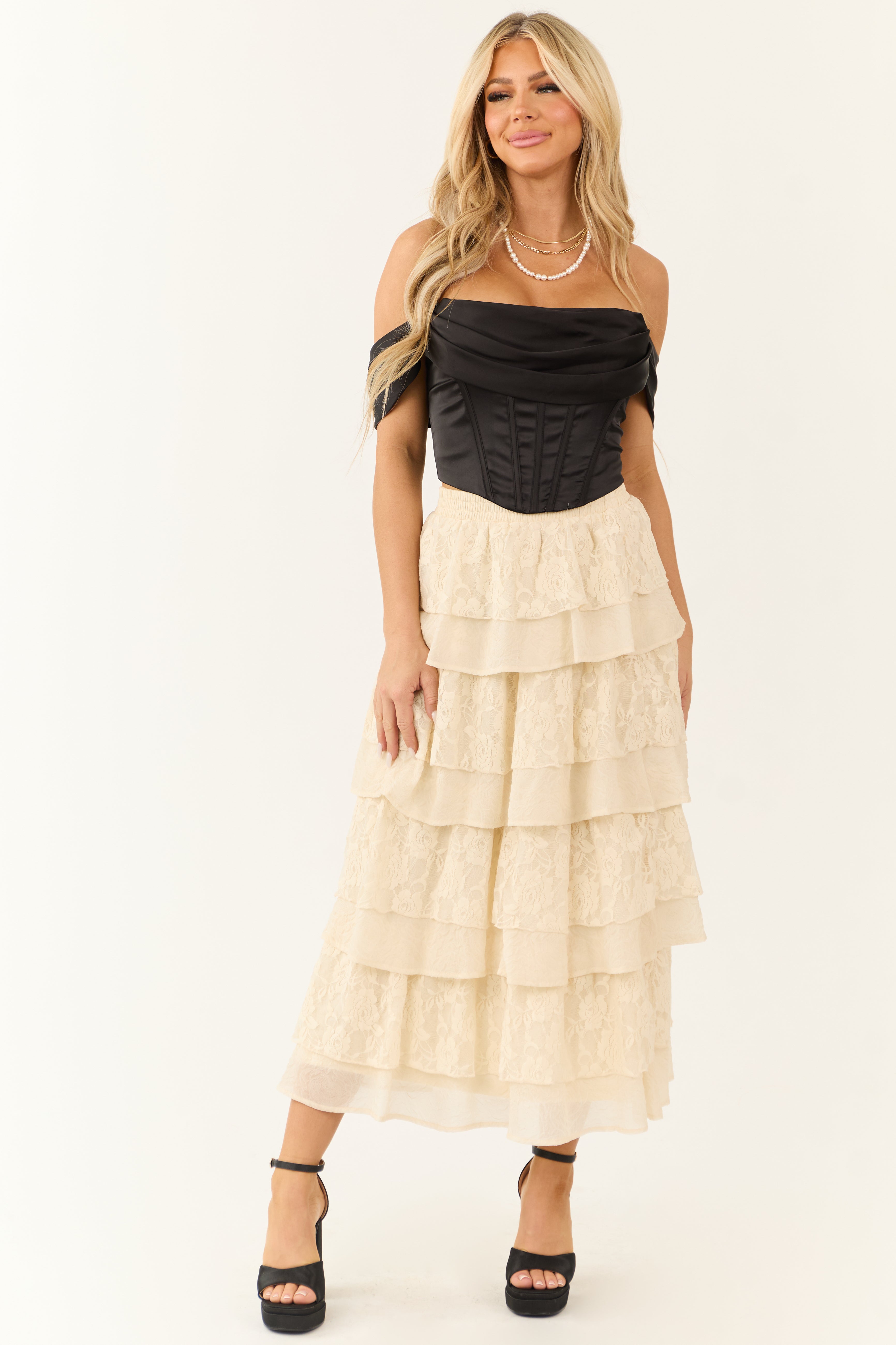 Cream Lace Ruffle Tiered Maxi Skirt | Lime Lush Boutique Cream Lace Ruffle Tiered Maxi Skirt | Lime Lush Boutique
