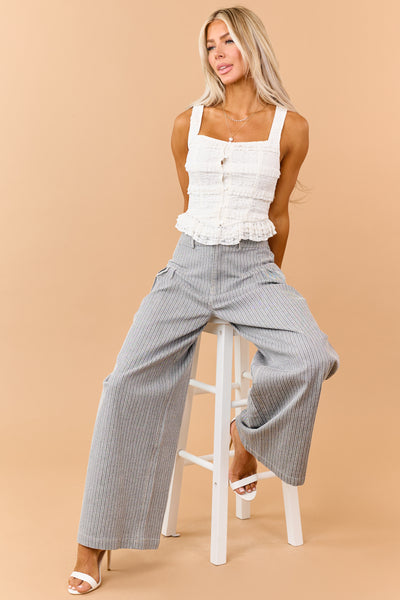Cream Lace Tiered Frill Button Down Tank Top