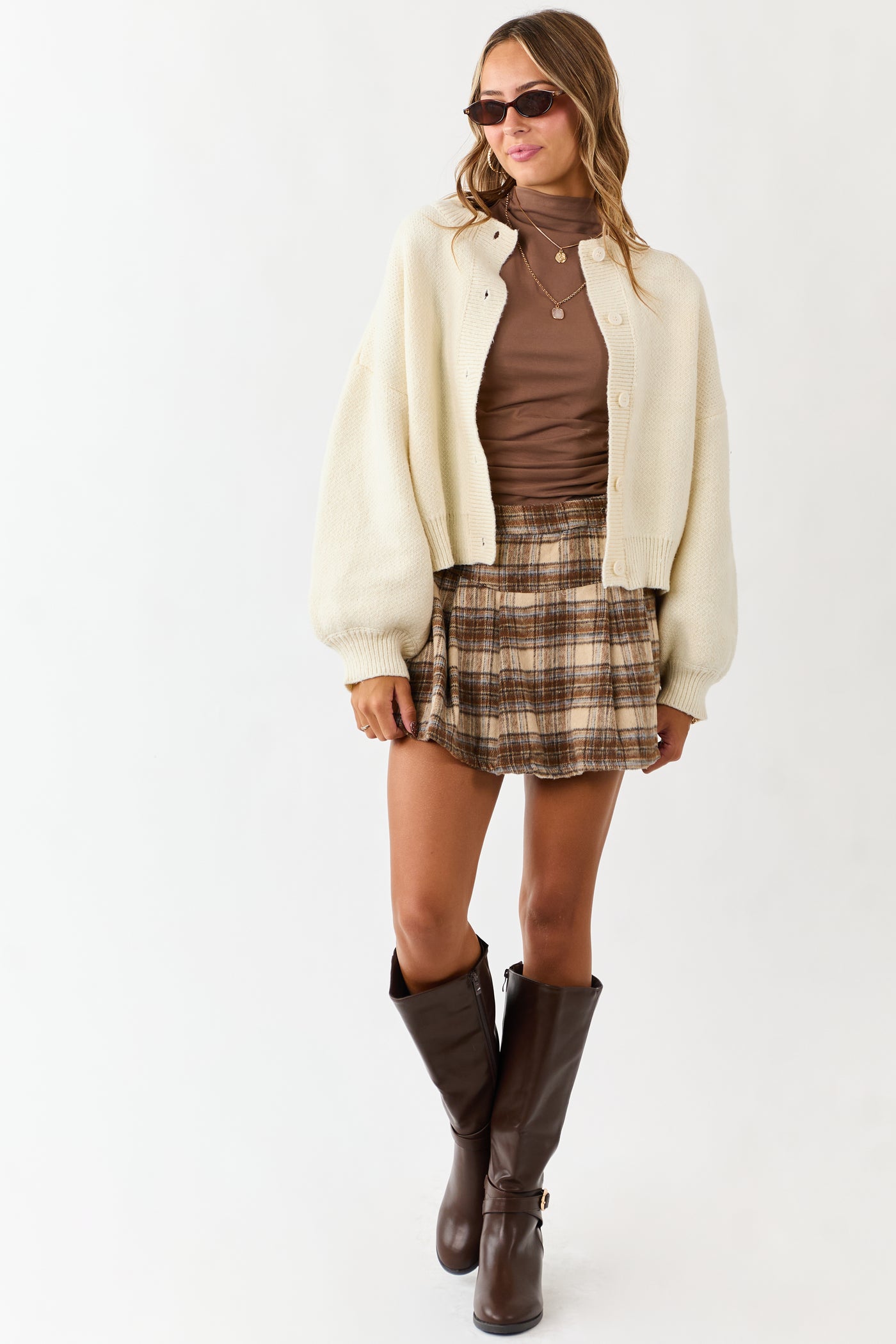 Cream Long Puff Sleeve Button Down Cardigan