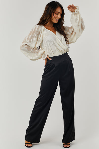 Cream Long Sleeve Floral Lace Woven Bodysuit