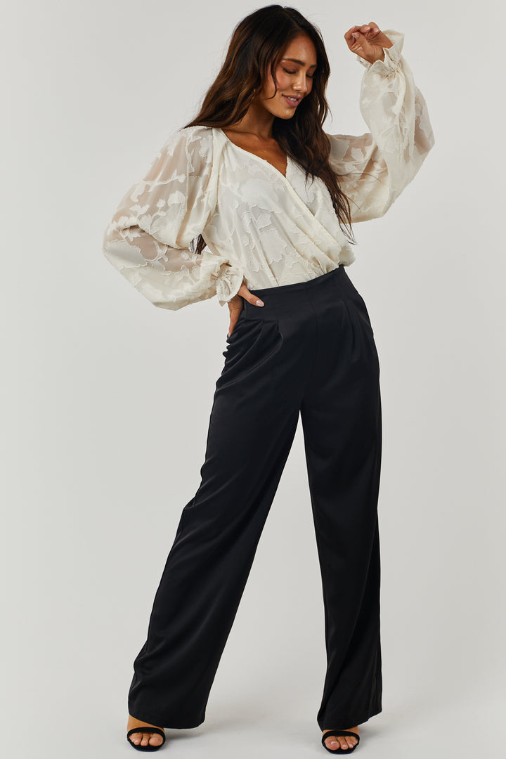 Cream Long Sleeve Floral Lace Woven Bodysuit