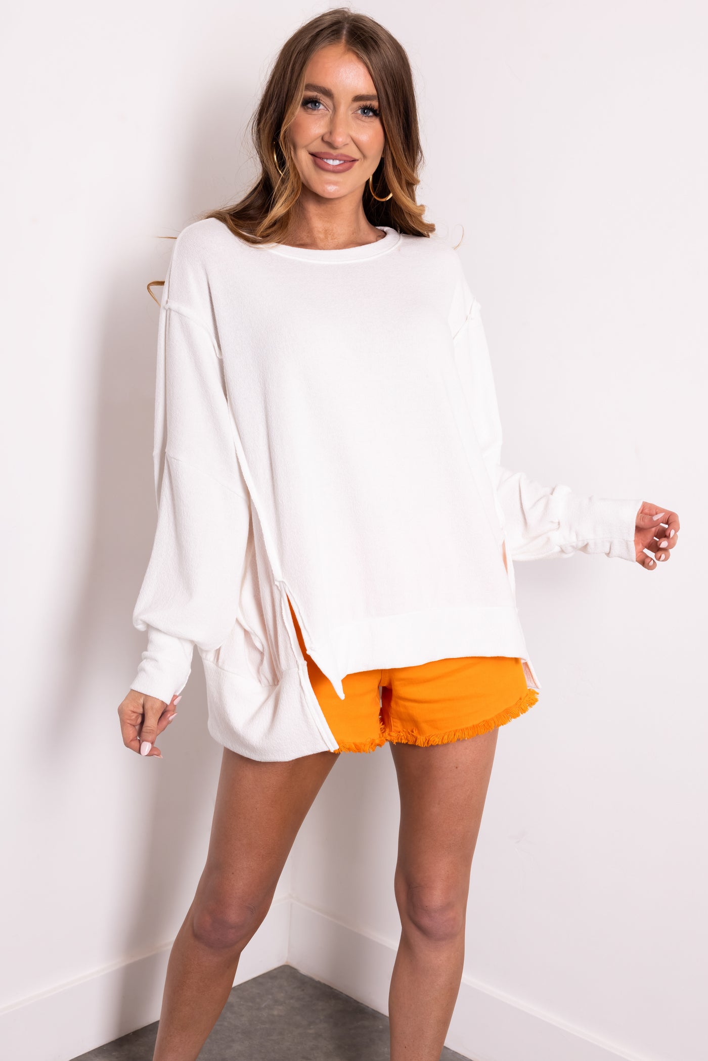 Cream Long Sleeve Oversized Top