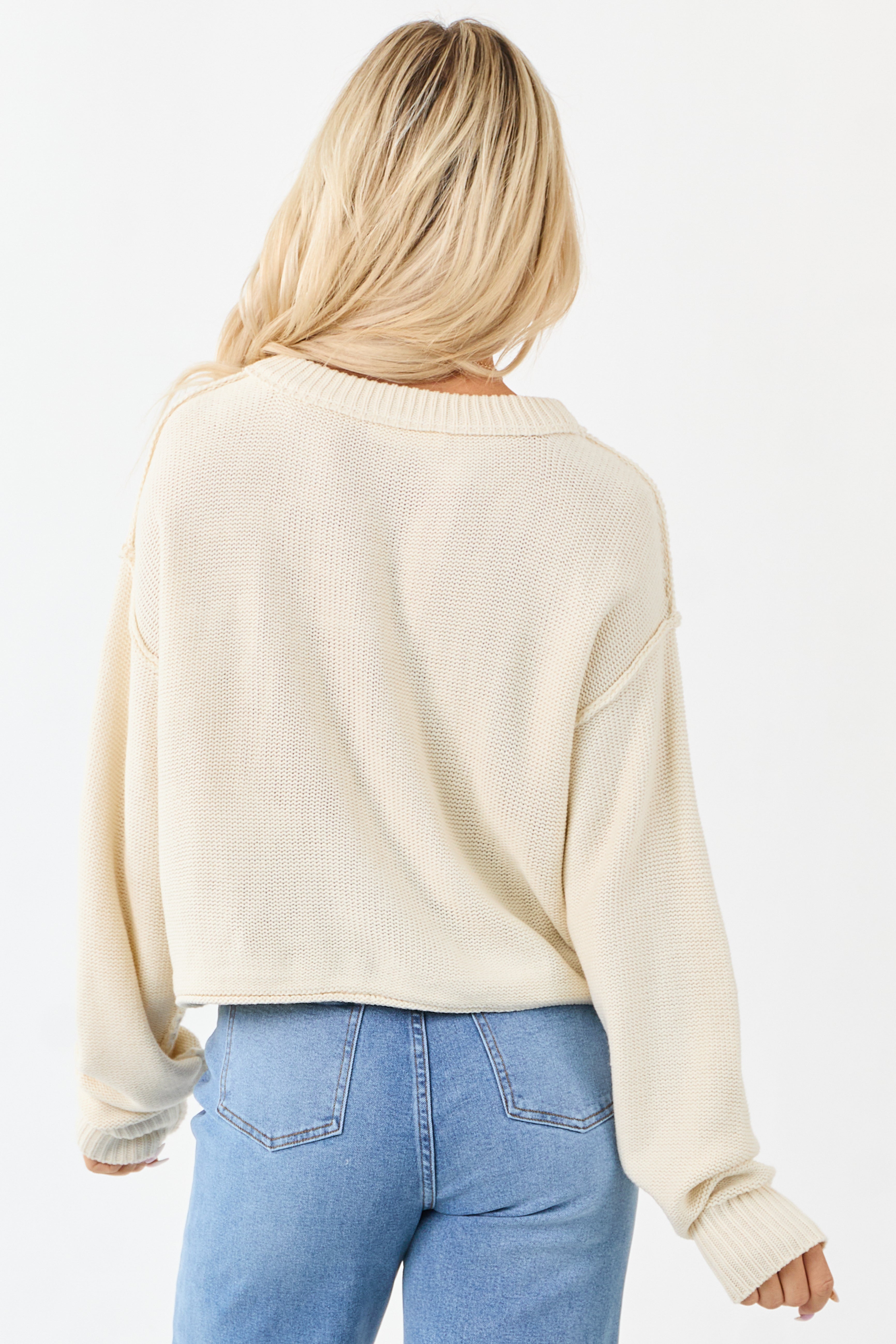 Cream Long Sleeve Relaxed Knit Sweater | Lime Lush Boutique
