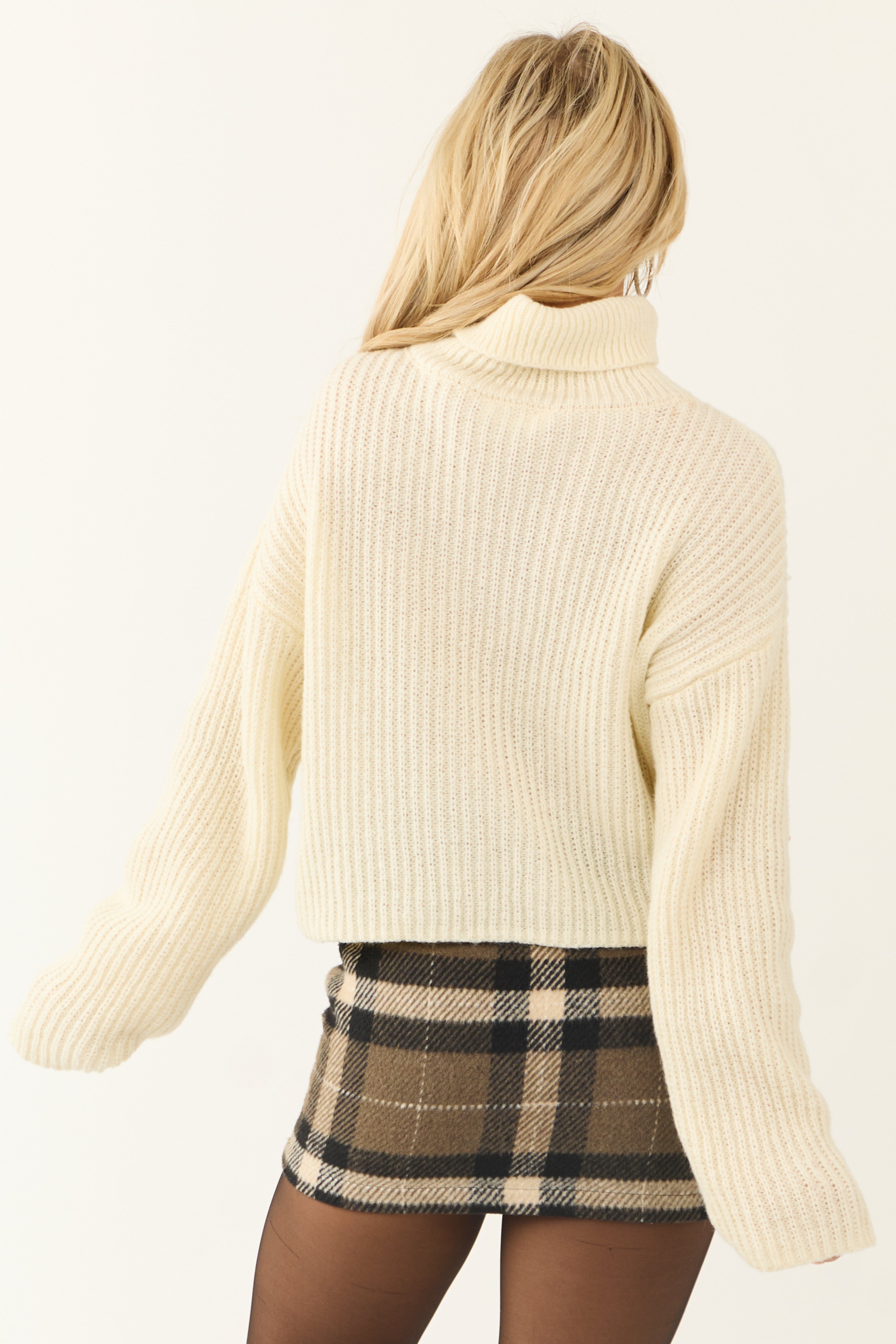 Jacquard-Knit Turtleneck Sweater - Light beige melange