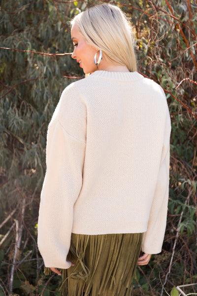 Cream Loose Sleeve Thick Knit Sweater
